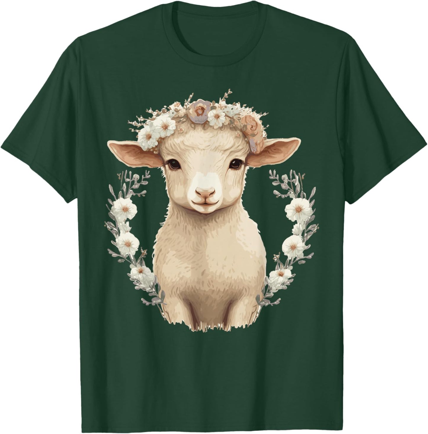 Cute Lamb Flower Crown Sheep Baby Floral Farm Animal Pet T-Shirt - T-Shirt | Forest