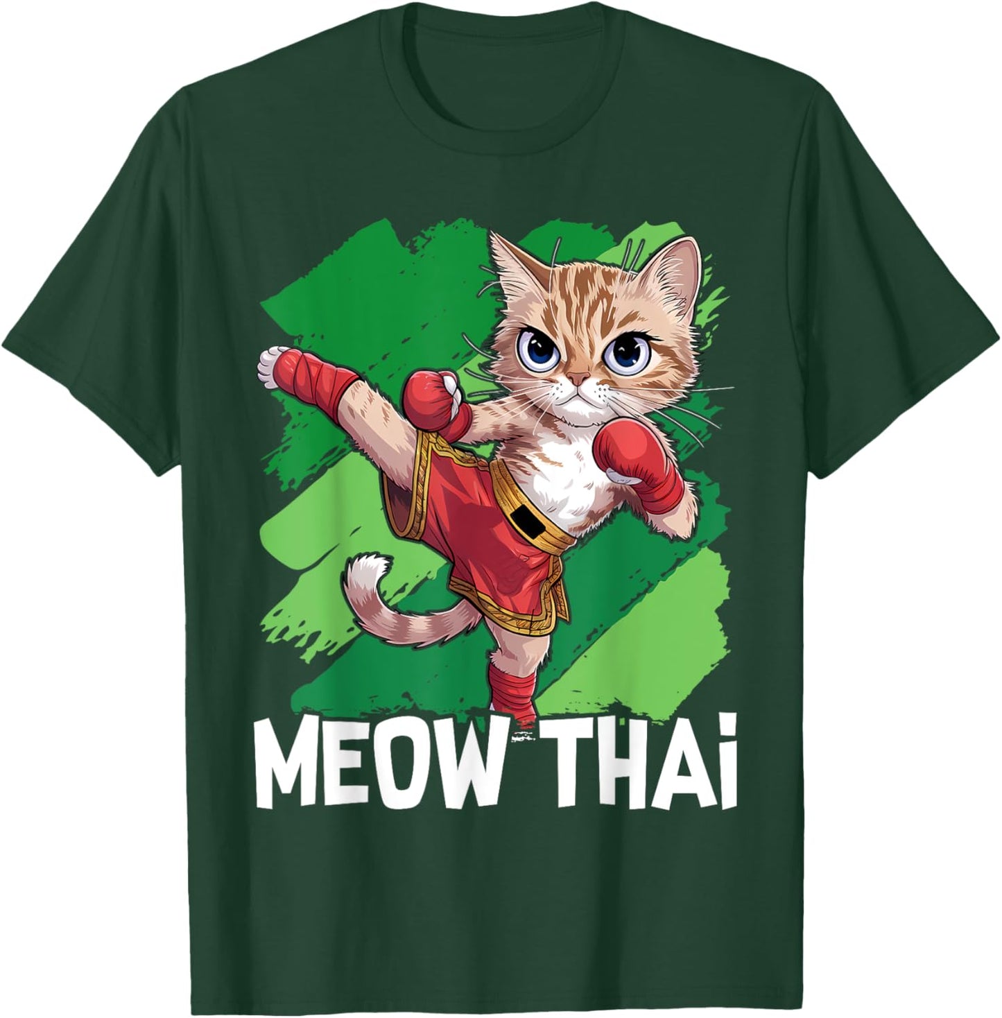 Meow Thai Funny Muay Thai Boxing Cat Martial Arts MMA Boxer T-Shirt - T-Shirt | Forest