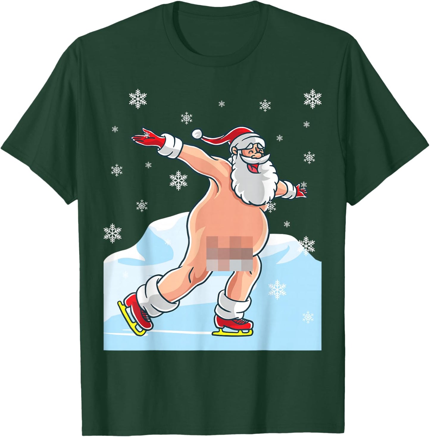 Naked Santa Claus Ice Skating Nude Ugly Christmas Sweater T-Shirt - T-Shirt | Forest