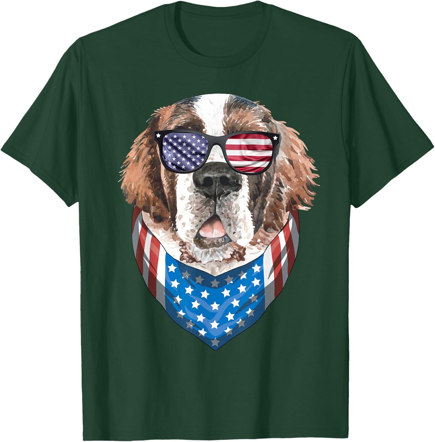 Fourth of July Bernard American Flag July 4th St Bernard Dog Women Girls Kids Men T-Shirt - T-Shirt | Forest