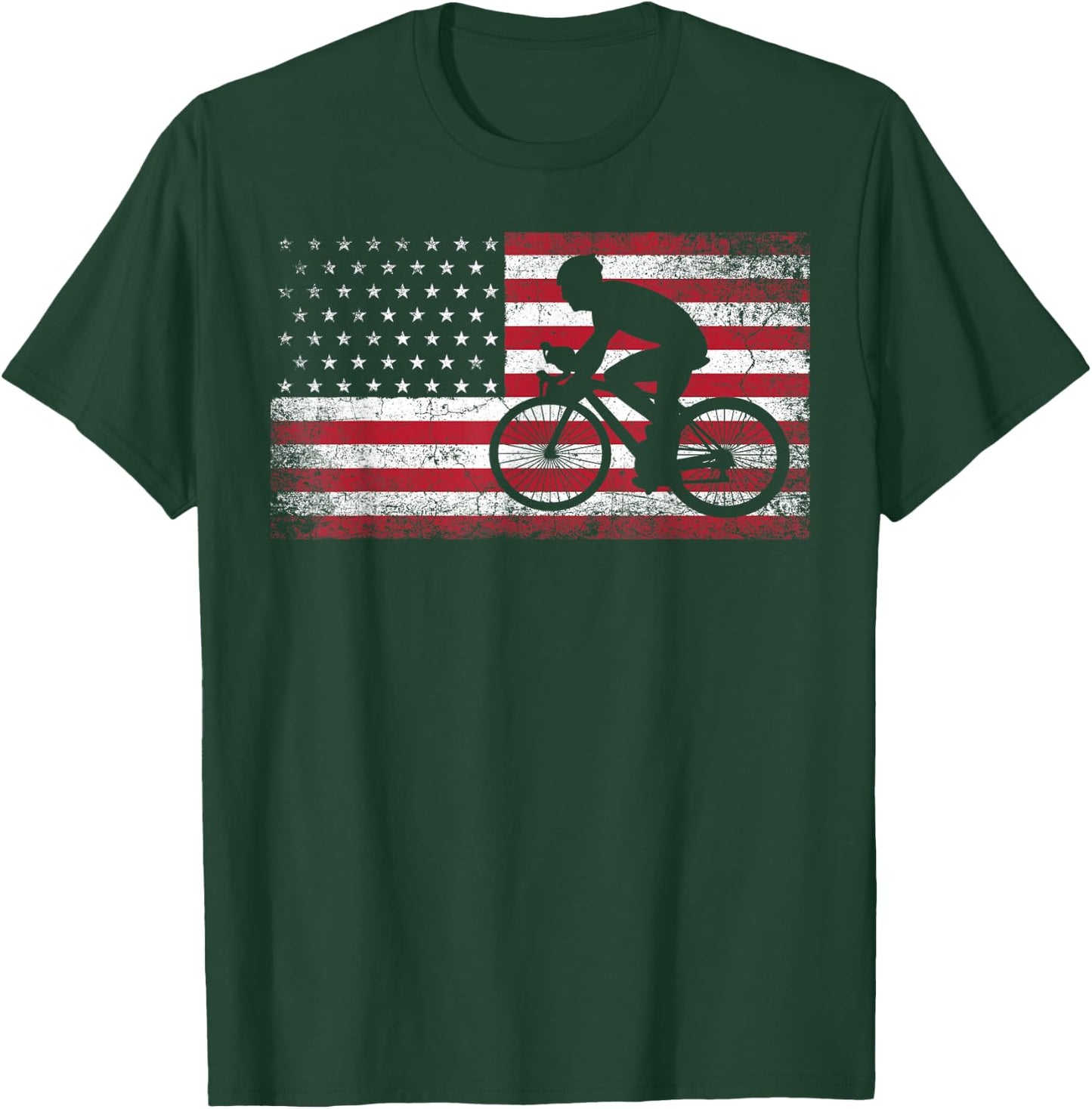 Cyclist Cycling Bicycle American Flag 4th of July Patriotic Women Kids Men T-Shirt - T-Shirt | Forest