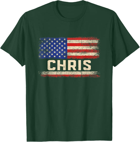 Chris First Name Shirt Chris Name American Flag Kids Men T-Shirt - T-Shirt | Forest