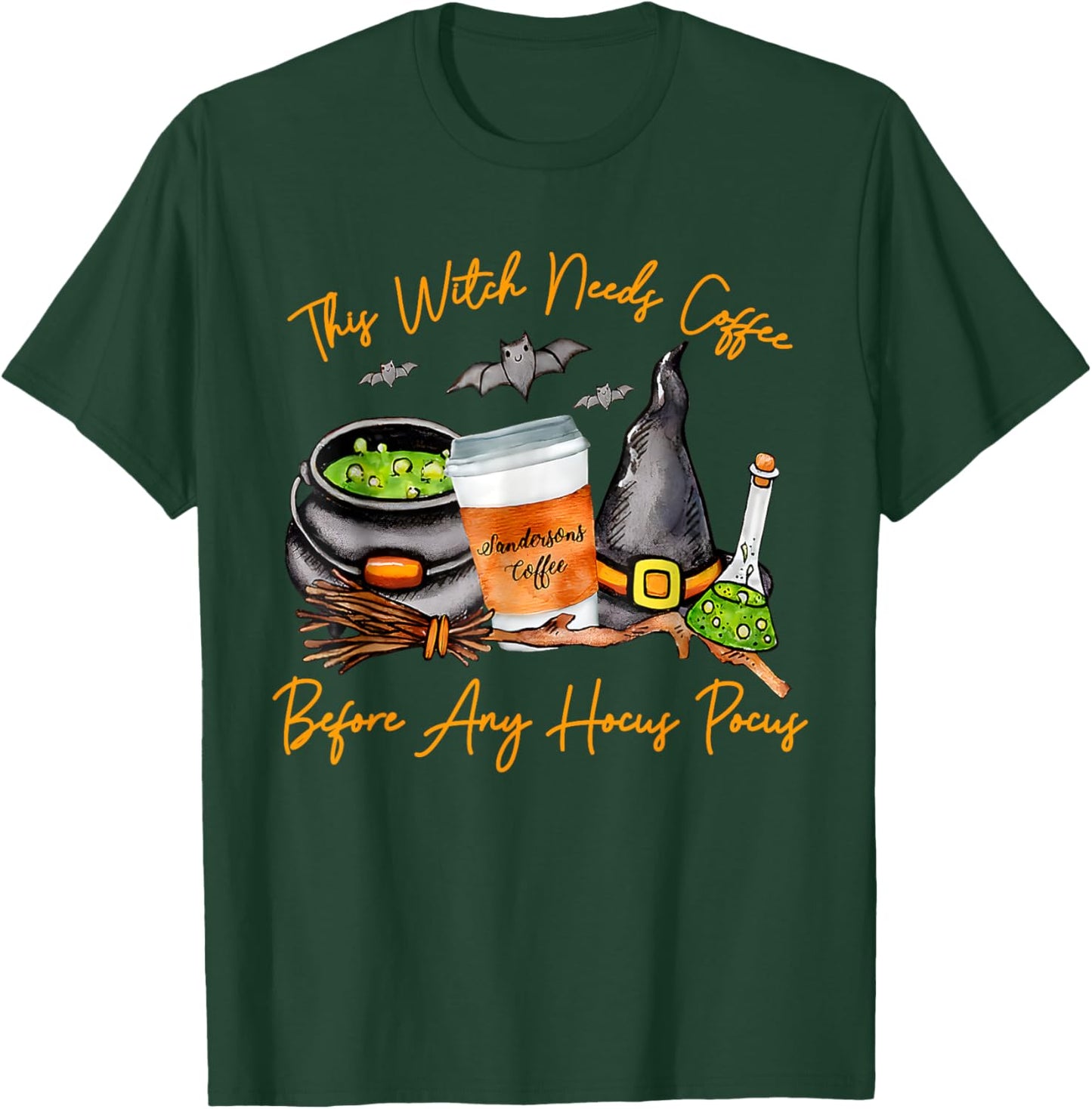 This Witch Needs Coffee Before Any Hocus Pocus Halloween T-Shirt - T-Shirt | Forest