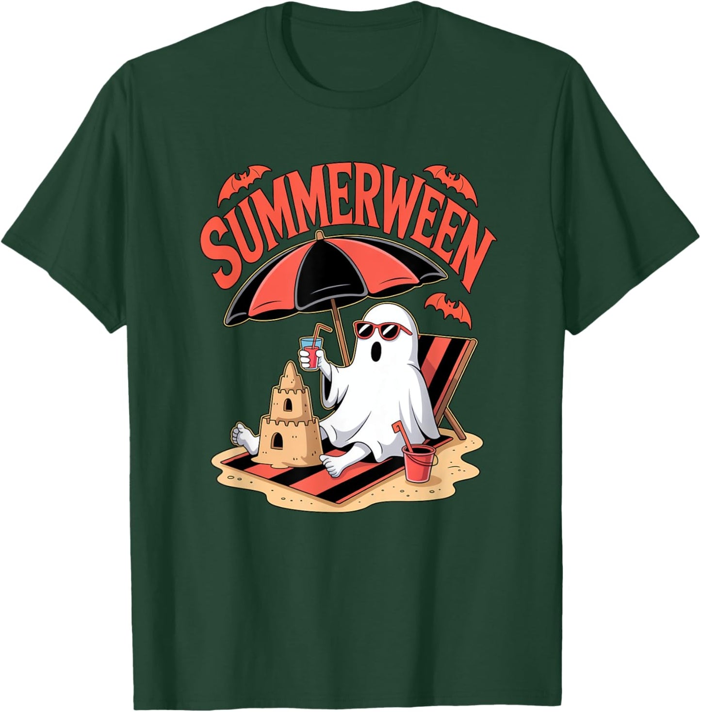 Ghost Summerween Sandcastle Beach Halloween Summer Scary Fun T-Shirt - T-Shirt | Forest