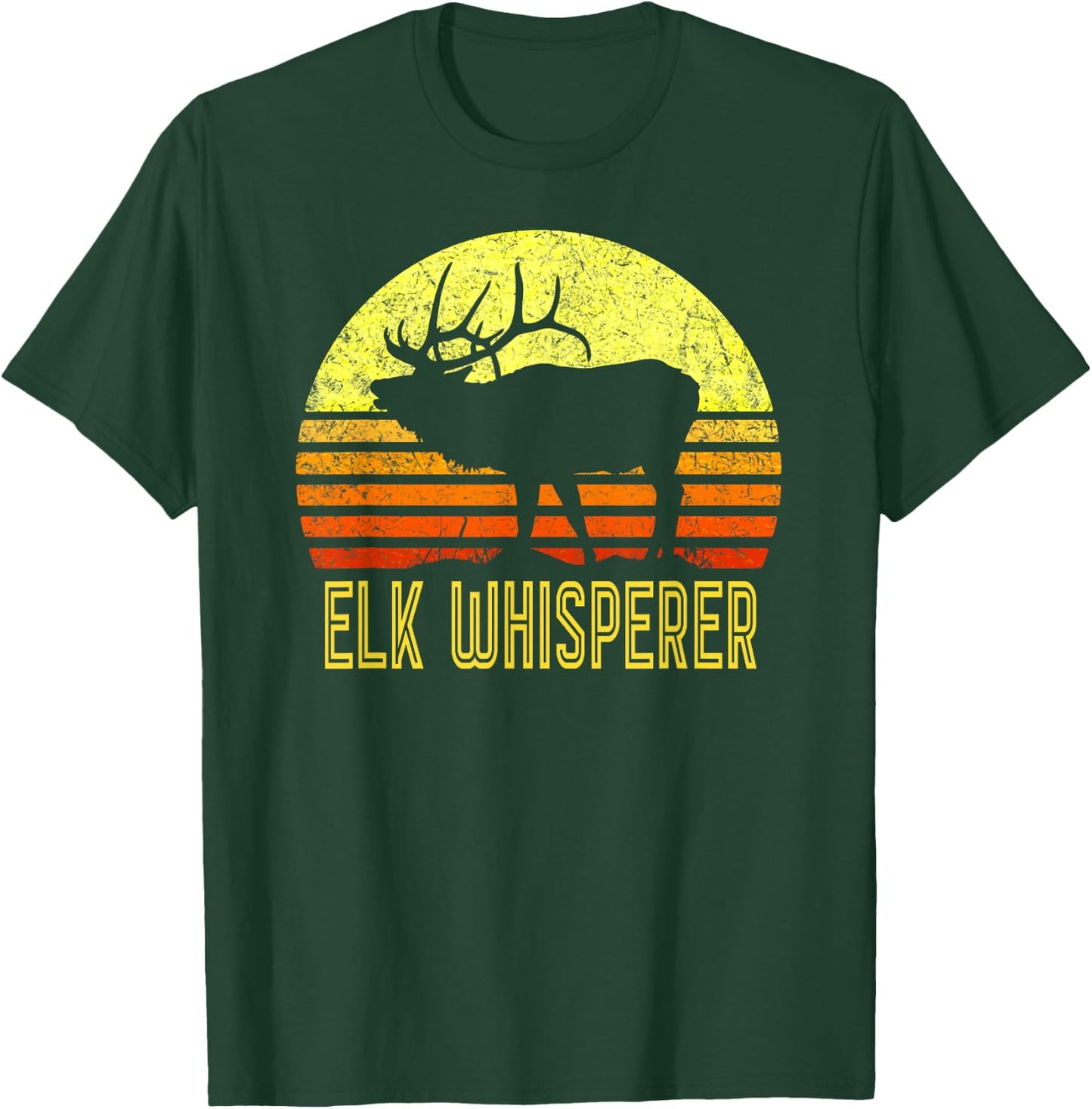 American Elk Hunter Dad Vintage Retro Sun Bow Hunting Gift T-Shirt - T-Shirt | Forest