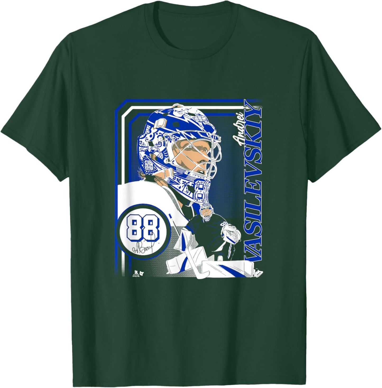 Andrei Vasilevskiy: Collage Frame - Tampa Bay Hockey T-Shirt - T-Shirt | Forest