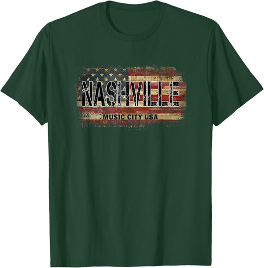 Vintage American Flag Nashville T-Shirt - T-Shirt | Forest