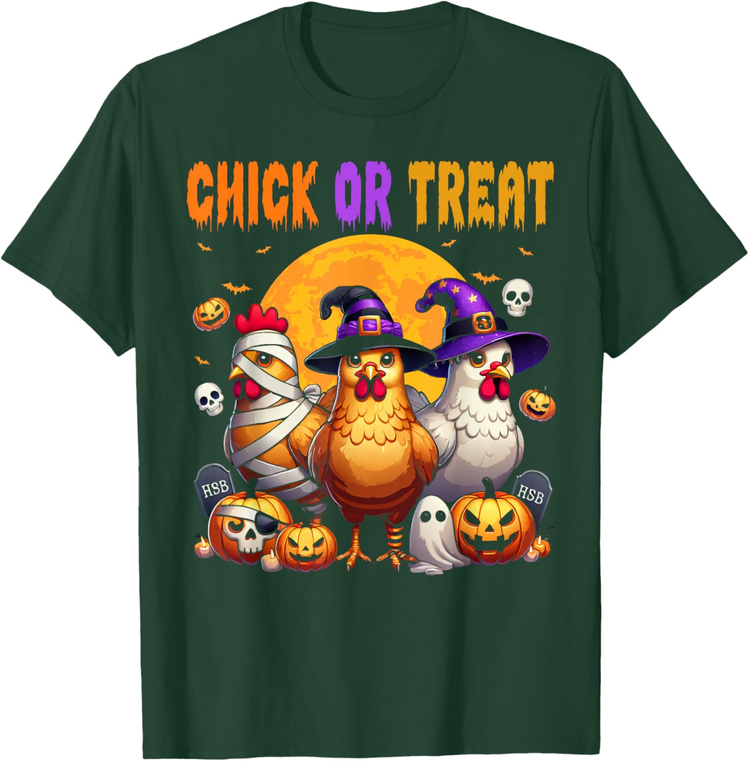 Halloween Chick or Treat Pumpkin Chicken Girl Farmer T-Shirt - T-Shirt | Forest