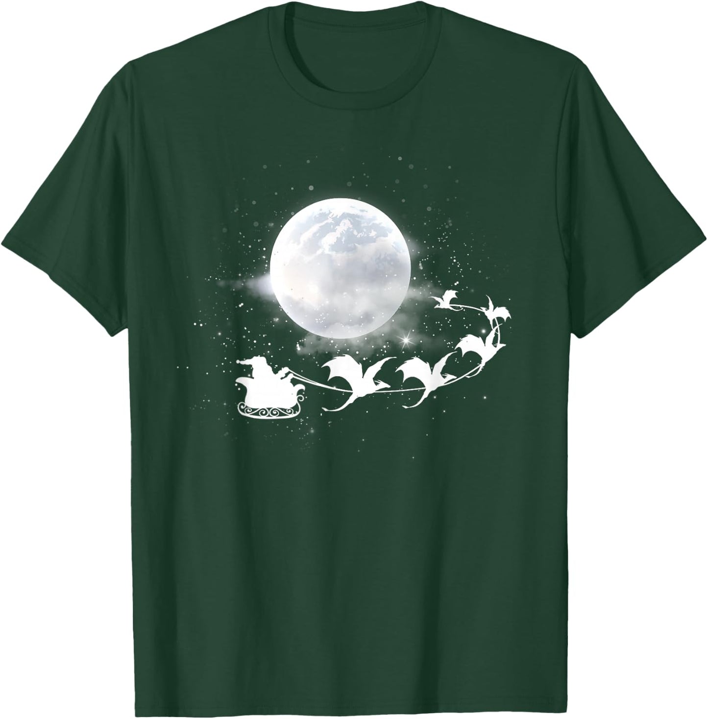 Christmas Santa Claus Flying Past the Moon Dragon Sleigh T-Shirt - T-Shirt | Forest