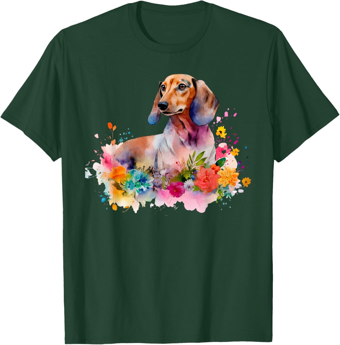 Dachshund Watercolor art Dog Dog breed woman kids floral T-Shirt - T-Shirt | Forest