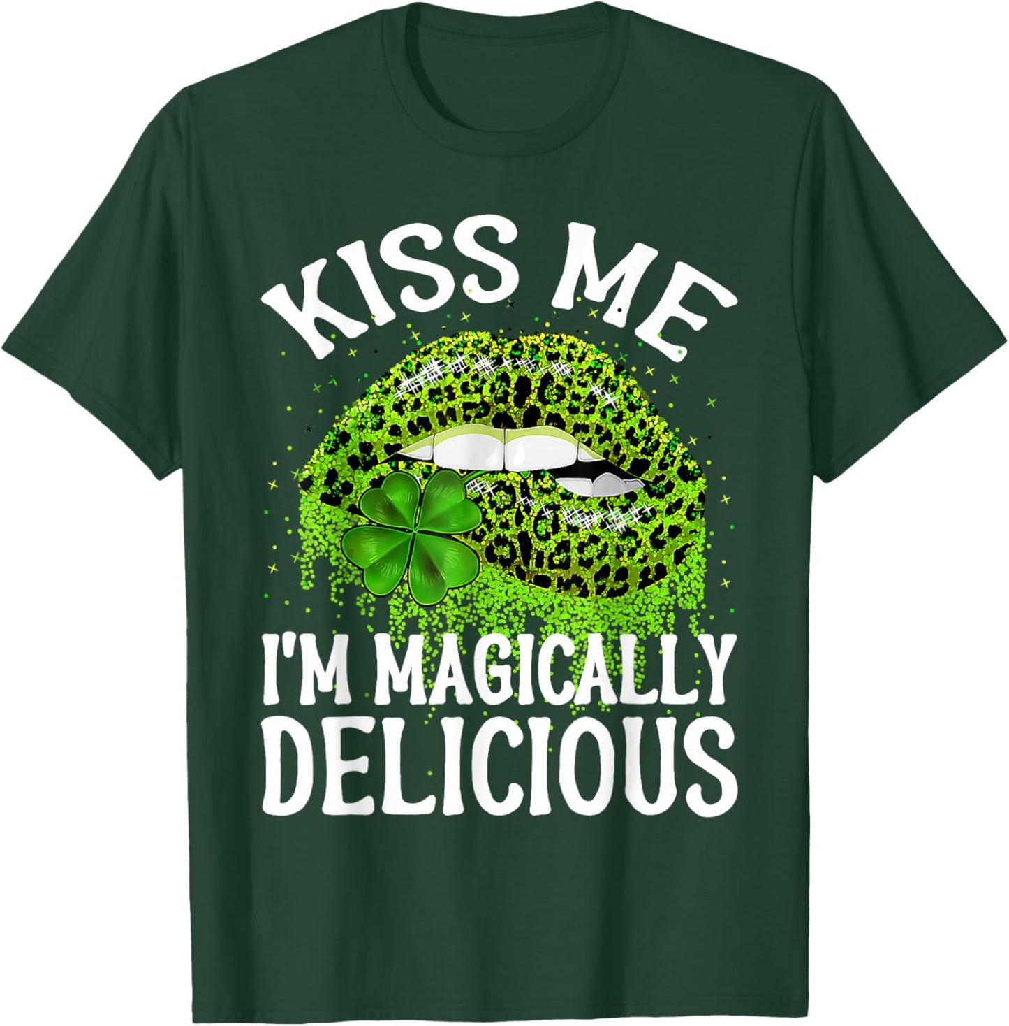 Kiss Me I'm Magically Delicious St Patrick's Day Lip Leopard T-Shirt - T-Shirt | Forest