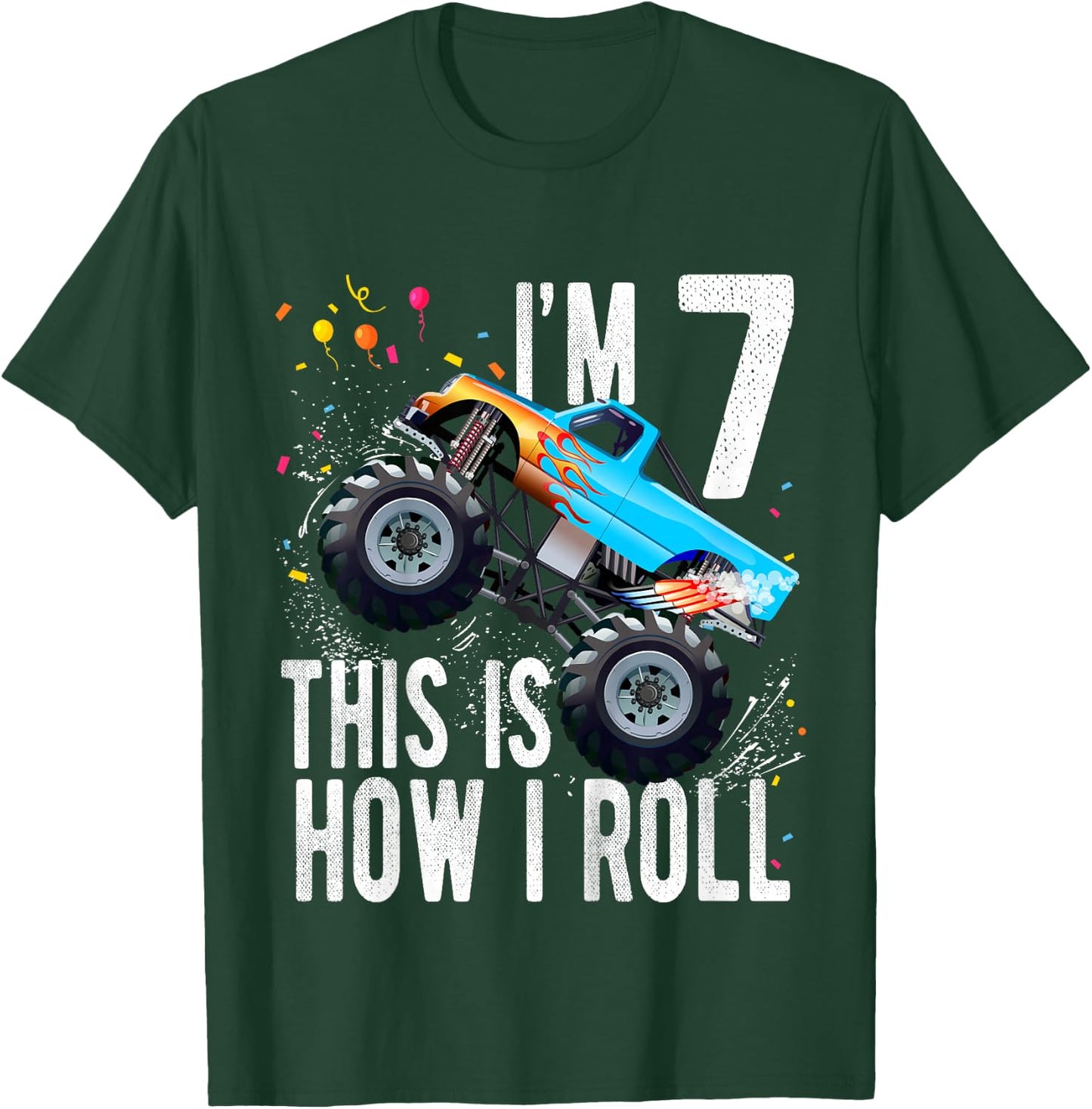 Kids 7 Year Old Shirt 7th Birthday Boy Monster Truck Car T-Shirt - T-Shirt | Forest
