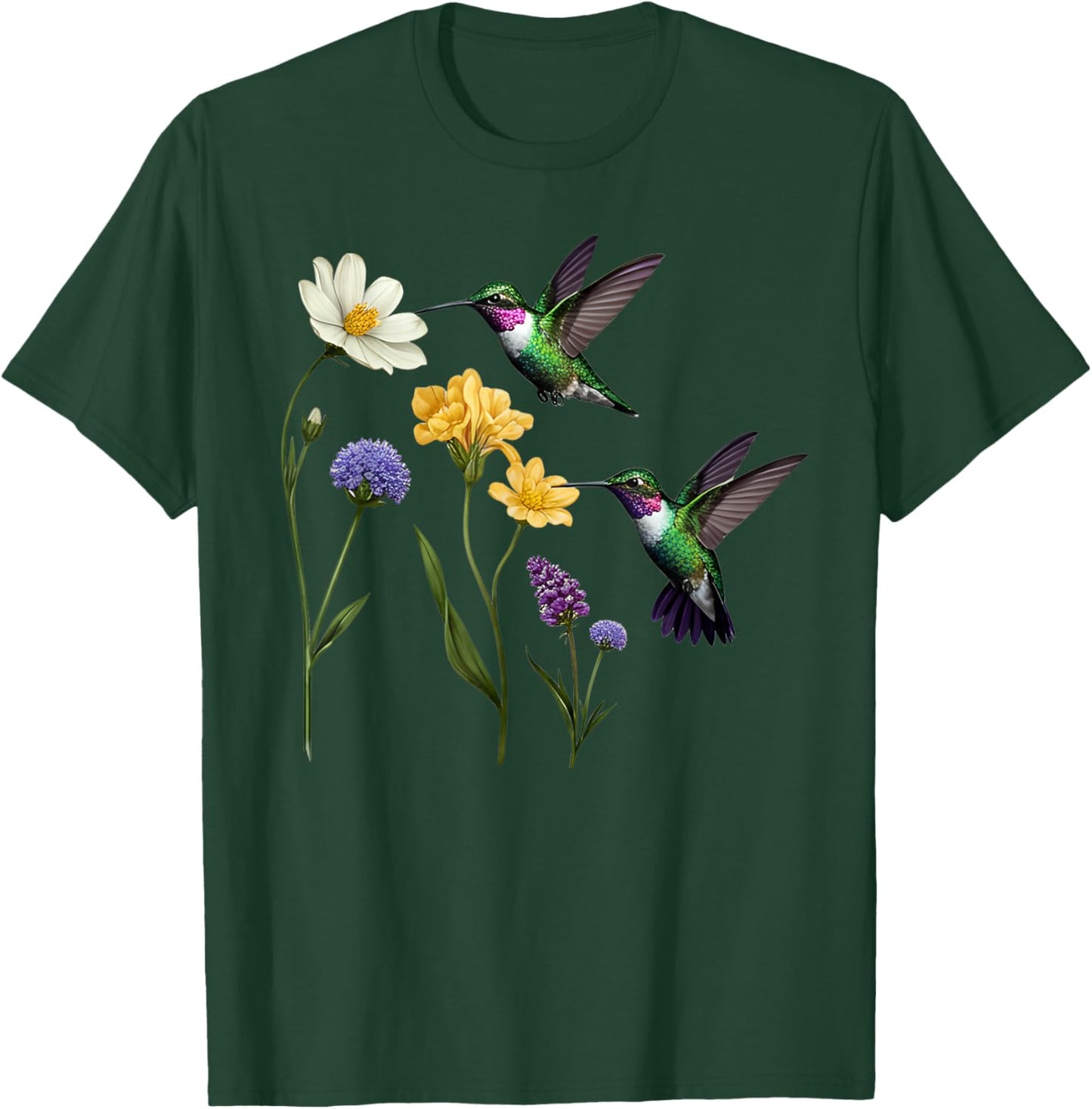 Beautiful Vintage Floral Hummingbird Bird Design T-Shirt - T-Shirt | Forest