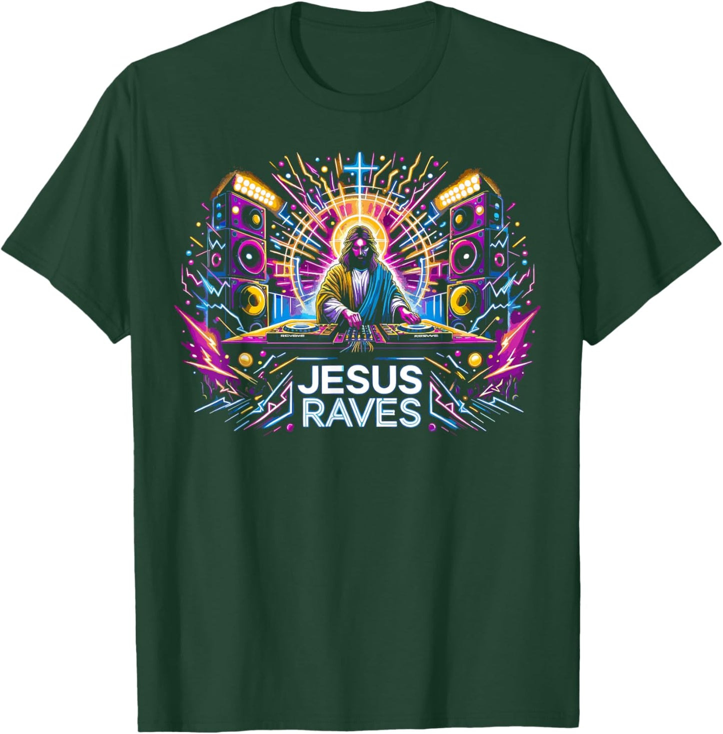 Jesus Raves, Divine Christian Techno DJ T-Shirt - T-Shirt | Forest