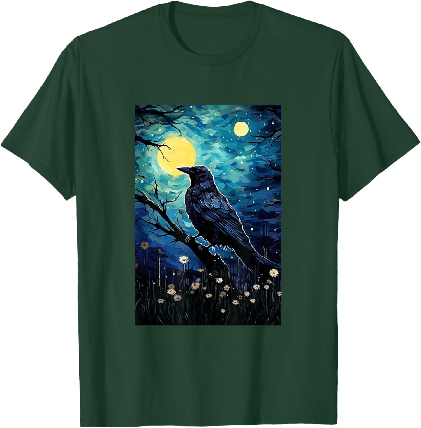 Magpie Crow Raven Bird - Van Gogh Style - Starry Night T-Shirt - T-Shirt | Forest