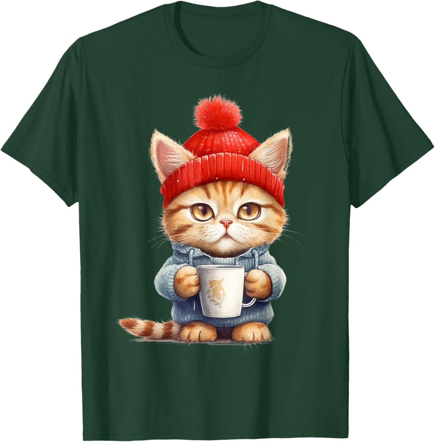 Cute kitten with his mug - La petit chat's coffee break Women Girls Kids T-Shirt - T-Shirt | Forest