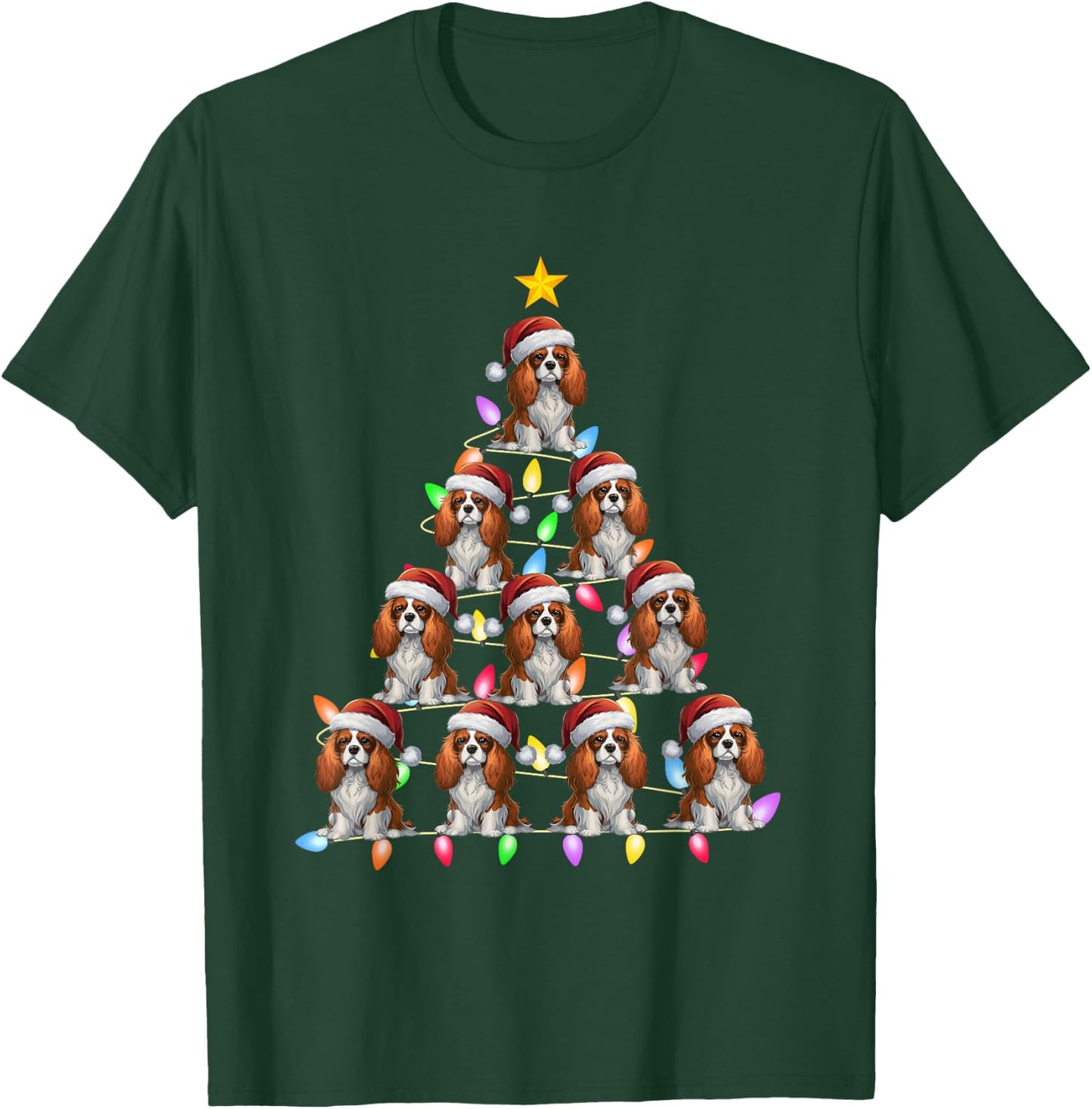 Christmas Tree Light Santa Cavalier King Charles Spaniel Dog Men Women Kids T-Shirt - T-Shirt | Forest