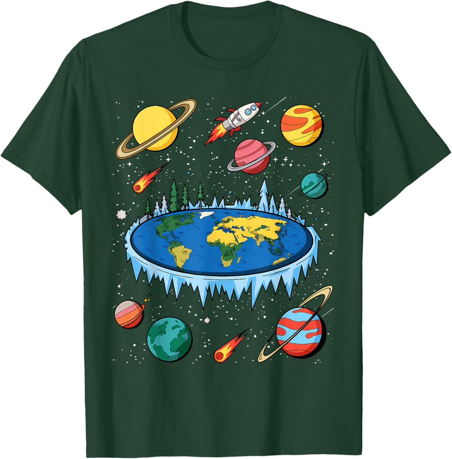 Flat Earth Map Model Globe Conspiracy Believer T-Shirt - T-Shirt | Forest