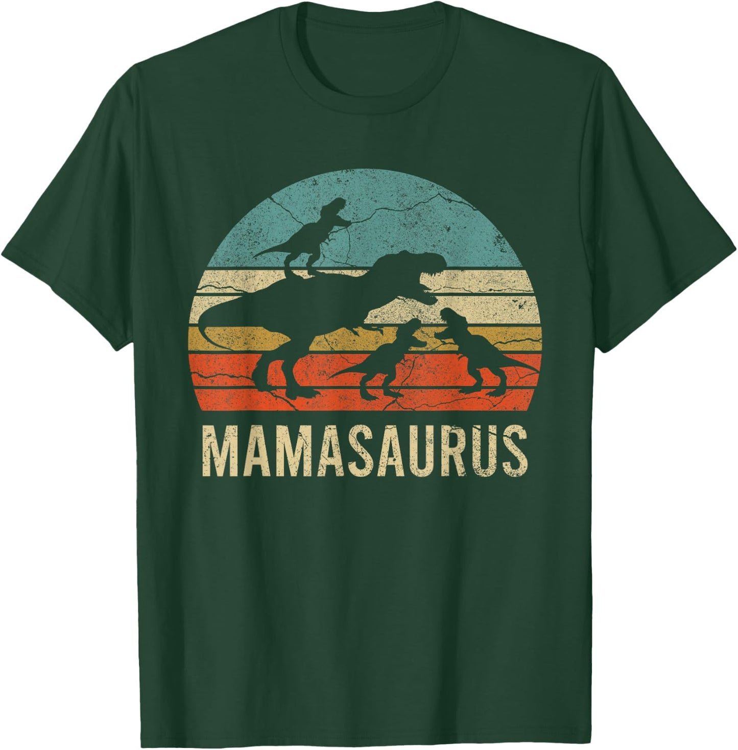 Mommy Mom Mama Dinosaur Funny 3 Three kids Mamasaurus Gift T-Shirt - T-Shirt | Forest