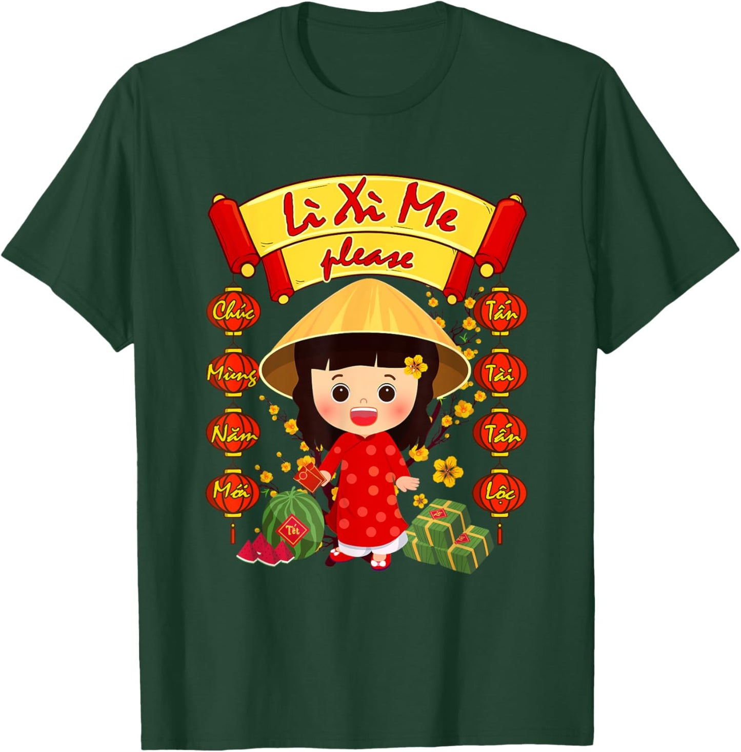 Li Xi Me Please Girl Ao Dai Funny Vietnamese Lunar New Year T-Shirt - T-Shirt | Forest