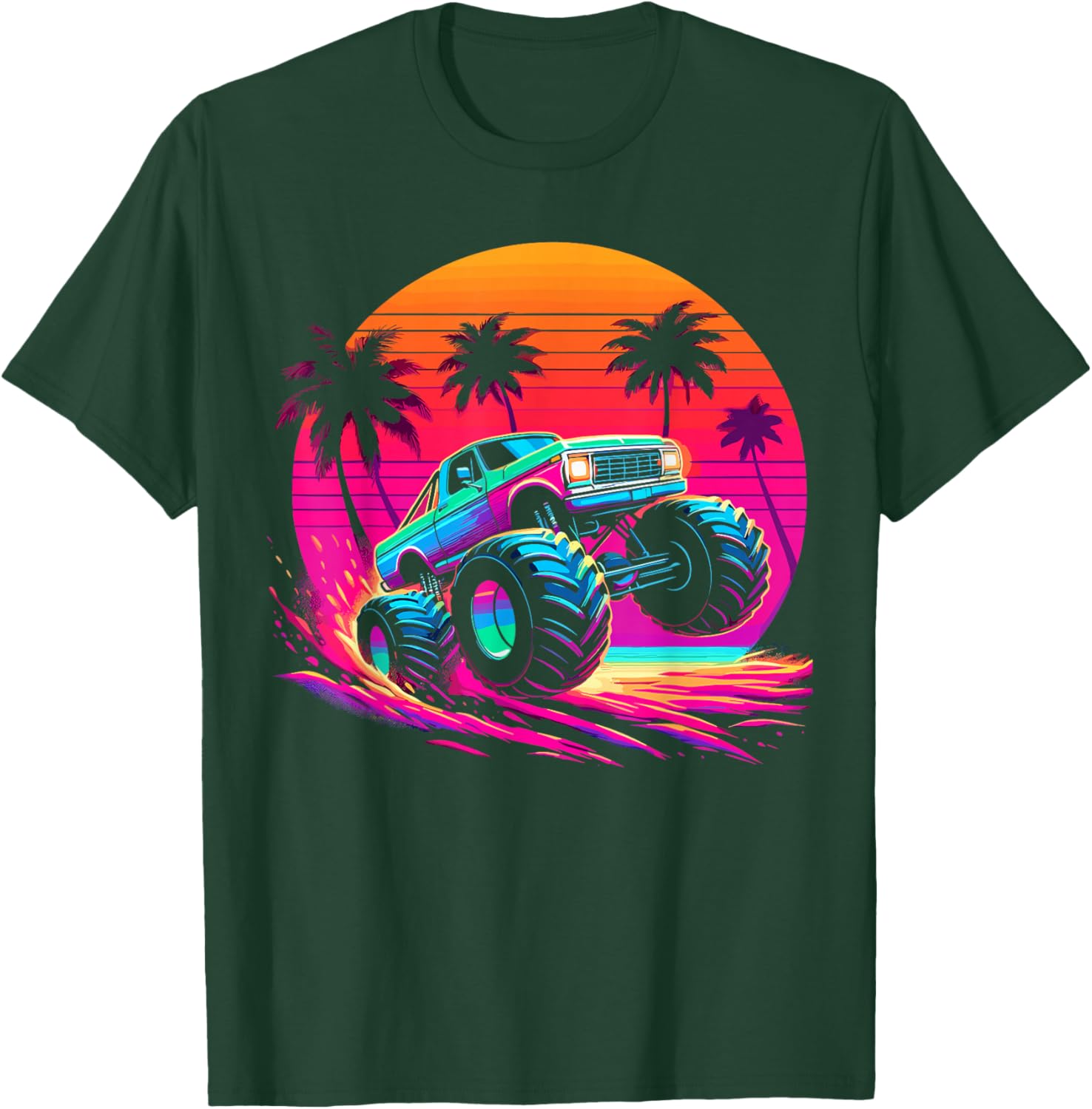 Monster Truck Retro Sunset Monster Truck T-Shirt - T-Shirt | Forest