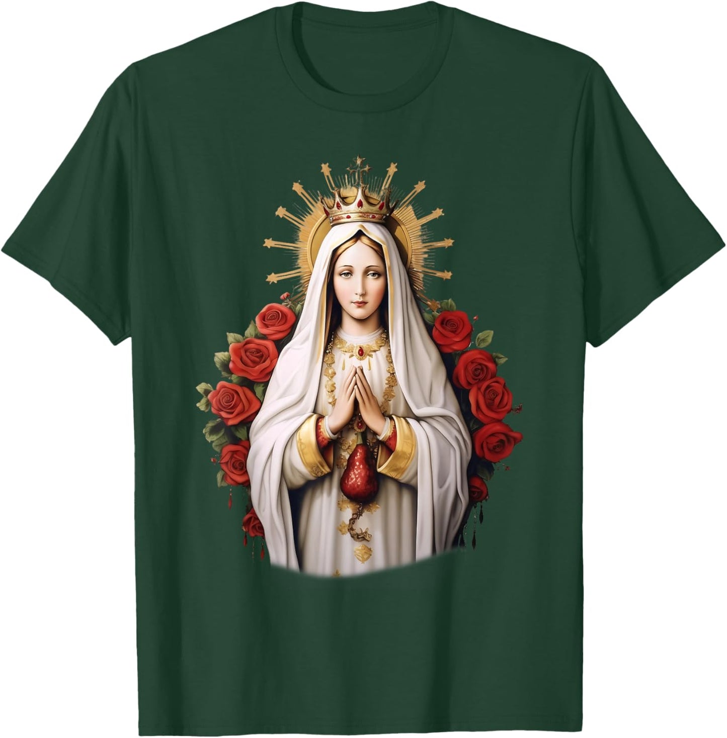 Our Lady of Fatima with Rosary Catholic Christian Faith T-Shirt - T-Shirt | Forest