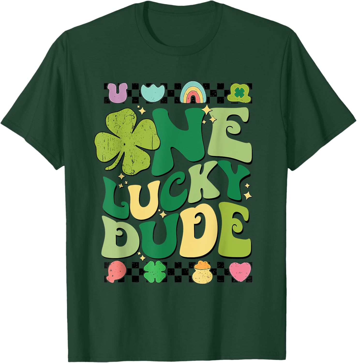 Retro One Lucky Dude St Patricks Day Shamrock Lucky Charm T-Shirt - T-Shirt | Forest