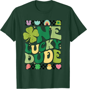 Retro One Lucky Dude St Patricks Day Shamrock Lucky Charm T-Shirt - T-Shirt | Forest