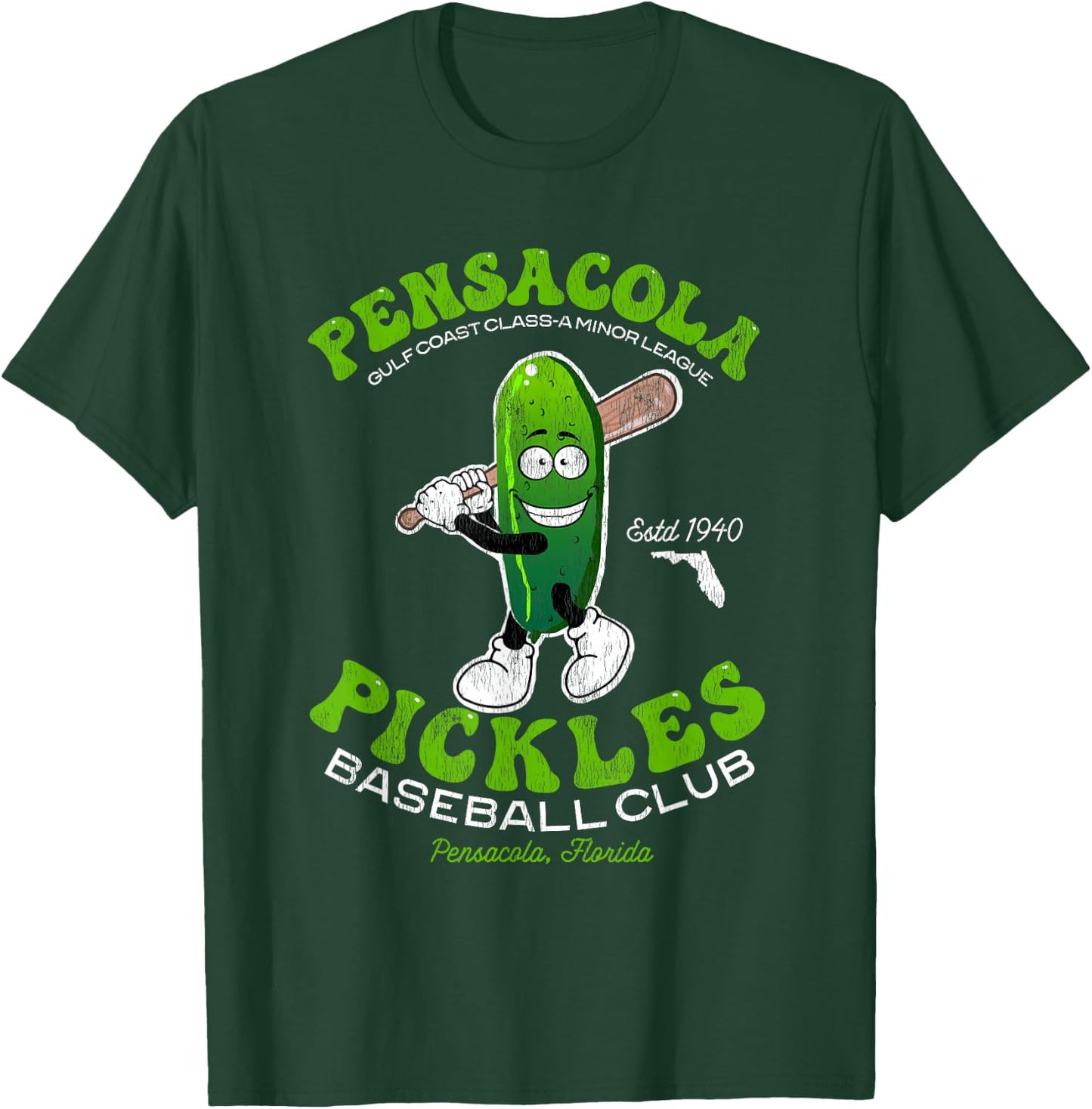 Pensacola Pickles Minor League Retro Baseball Team T-Shirt - T-Shirt | Forest