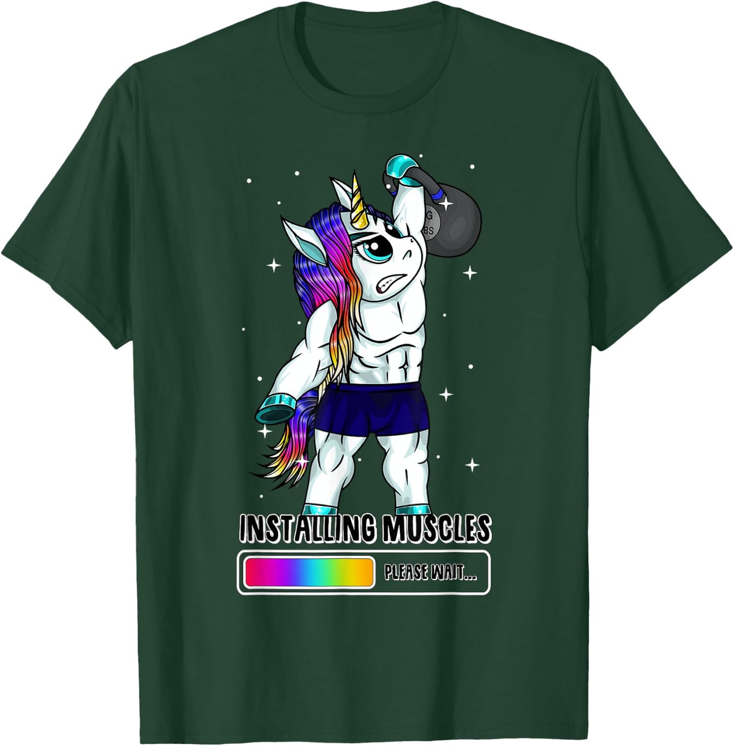 Unicorn Installing Muscles Kettlebell Fun Gym Workout Gift T-Shirt - T-Shirt | Forest
