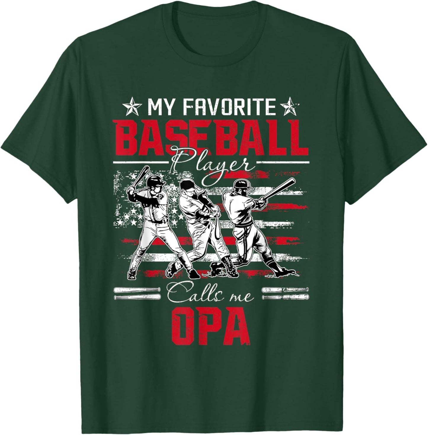 My Favorite Baseball Player Calls Me Opa American Flag T-Shirt - T-Shirt | Forest