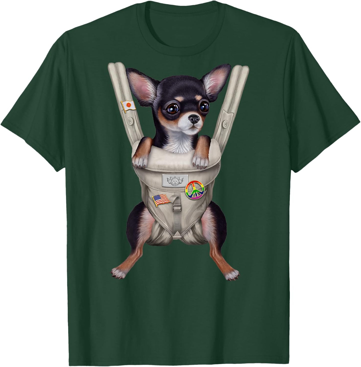 Black Chihuahua Dog in Baby Carrier Men Women Kids T-Shirt - T-Shirt | Forest