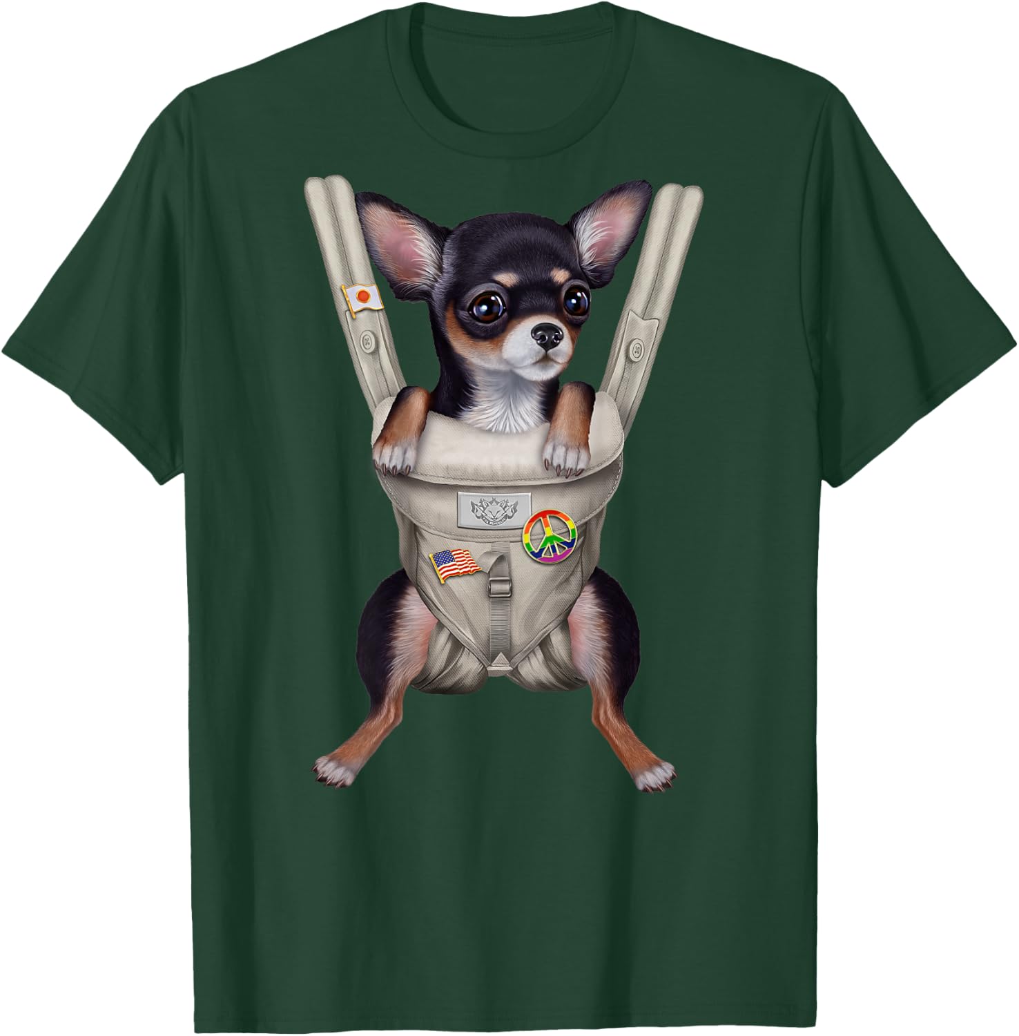 Black Chihuahua Dog in Baby Carrier Men Women Kids T-Shirt - T-Shirt | Forest