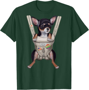 Black Chihuahua Dog in Baby Carrier Men Women Kids T-Shirt - T-Shirt | Forest