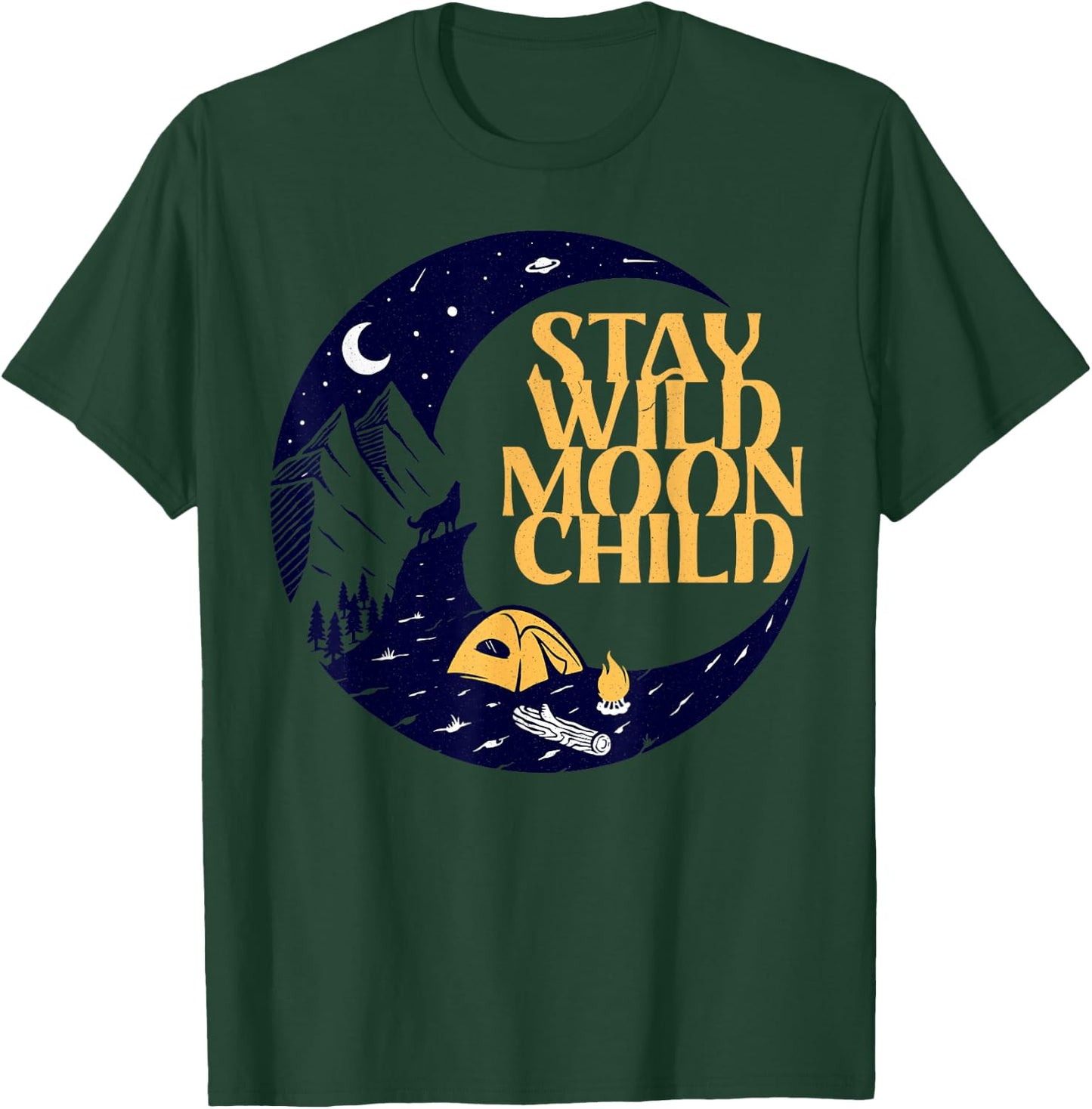 Vintage Retro Stay Wild Moon Child Boho Peace Hippie Gift T-Shirt - T-Shirt | Forest