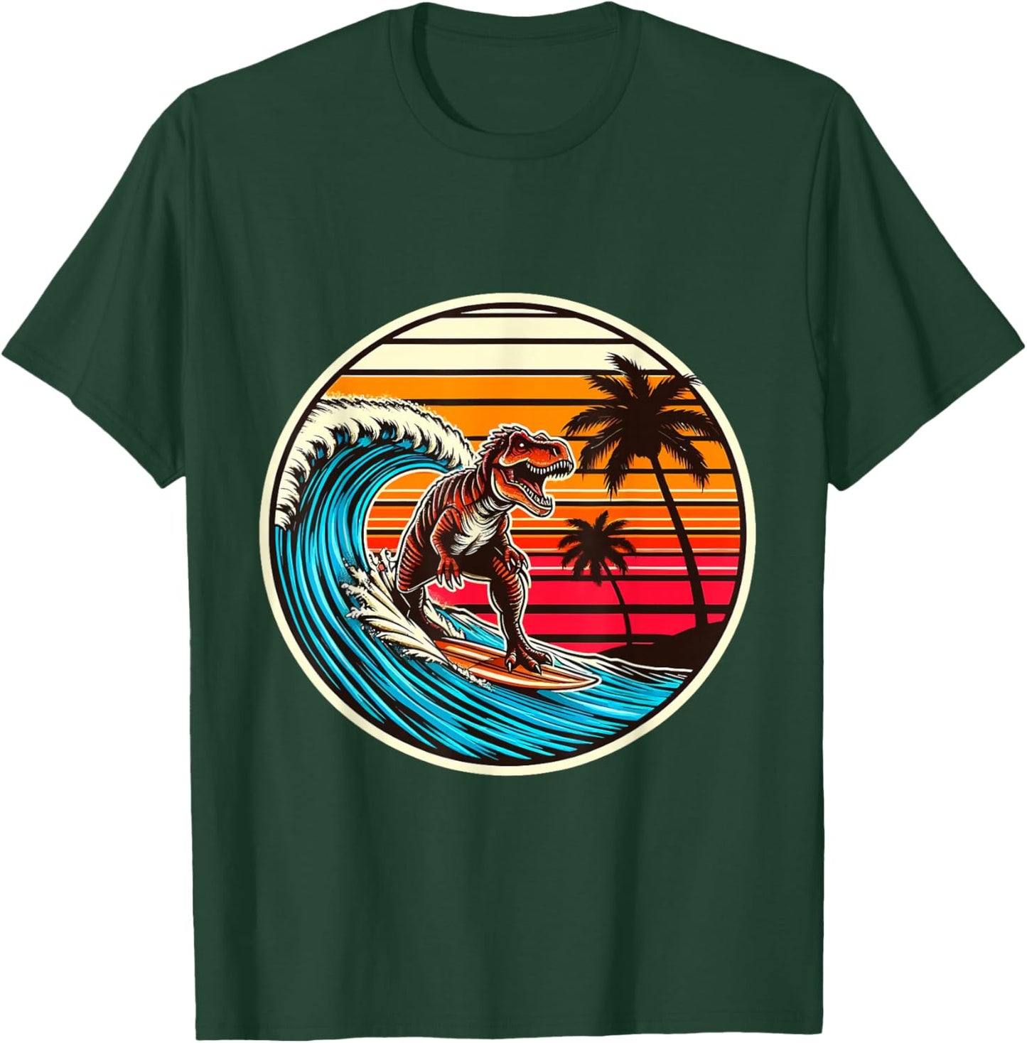 Surfing Trex Hawaiian Dinosaur Surfboard Retro Surf Lovers T-Shirt - T-Shirt | Forest