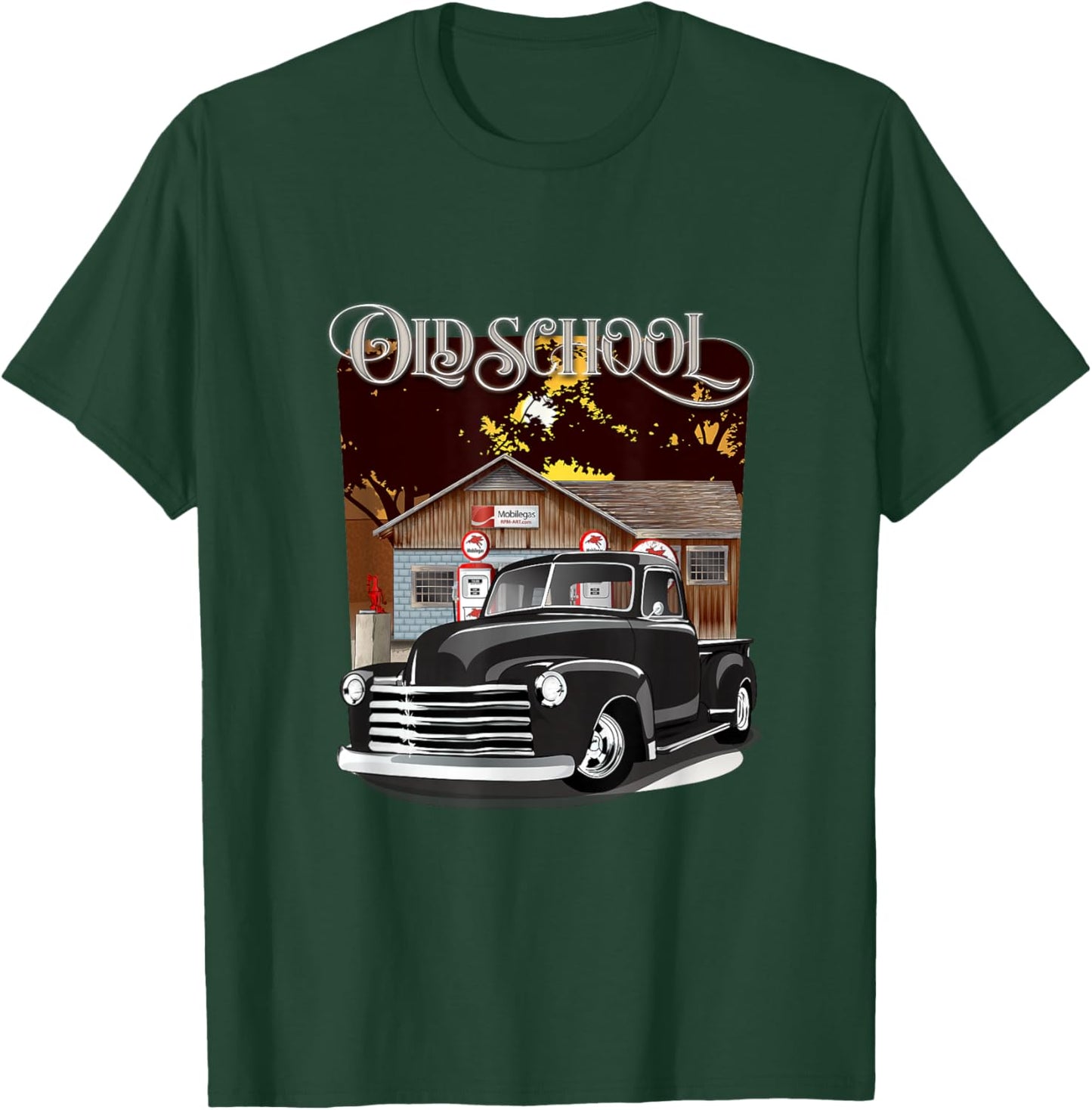 1948 Classic Truck with Old School Service Station Design T-Shirt - T-Shirt | Forest