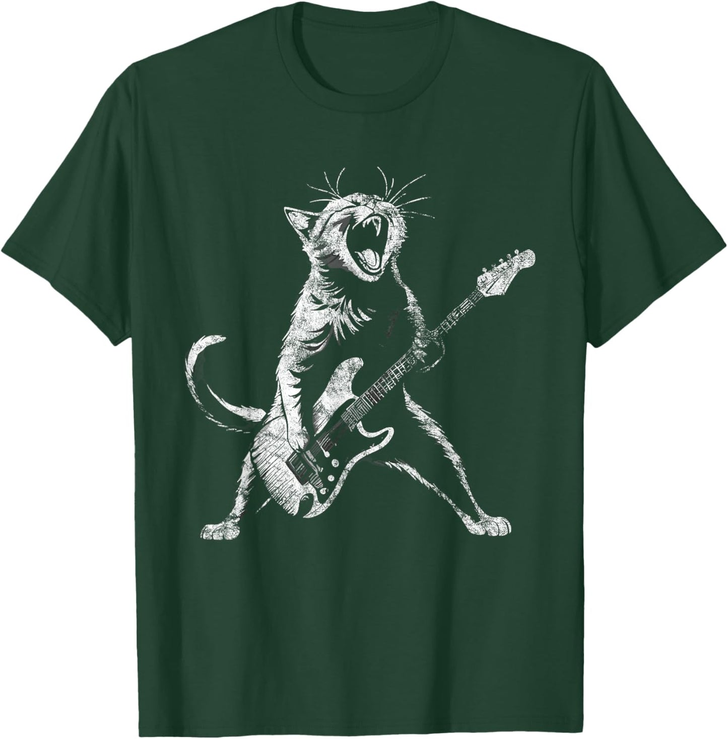 Retro funny guitar cat rock cat playing guitar T-Shirt - T-Shirt | Forest