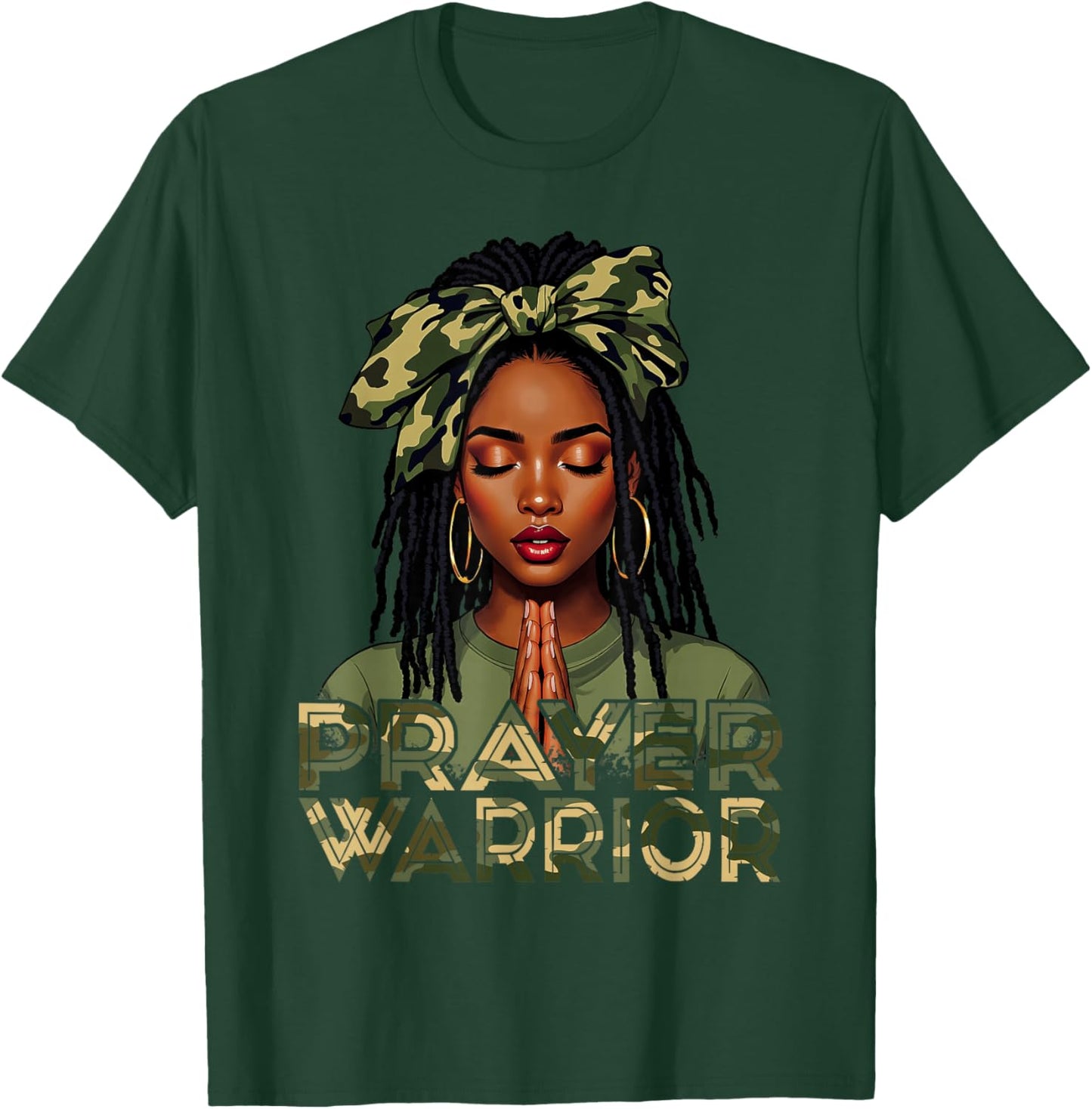 Prayer Warrior Locs Christian Black Woman Camo Bandana T-Shirt - T-Shirt | Forest