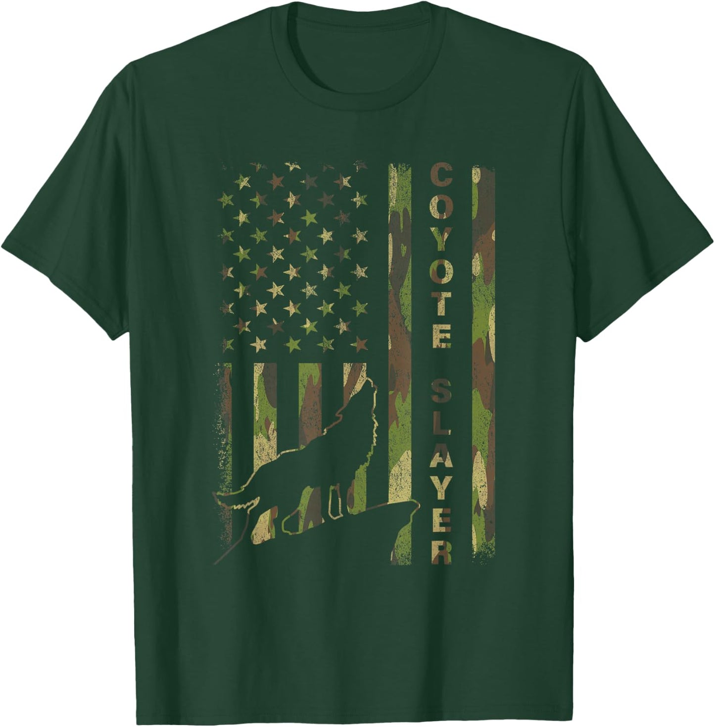 Hunter Camo American Flag Coyote Slayer Hunting Lovers T-Shirt - T-Shirt | Forest