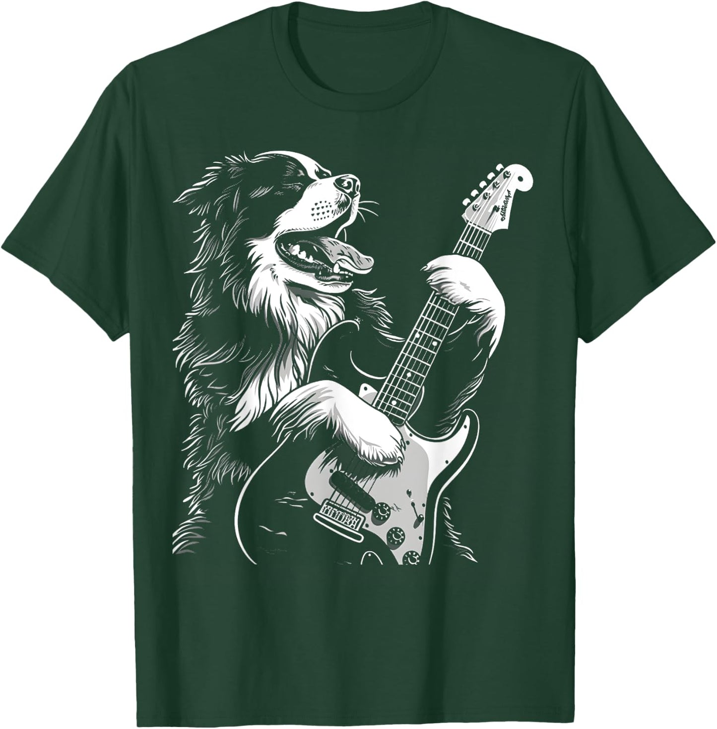 Bernese Mountain Dog Playing Electric Guitar Rock Dog Dad Women Kids T-Shirt - T-Shirt | Forest