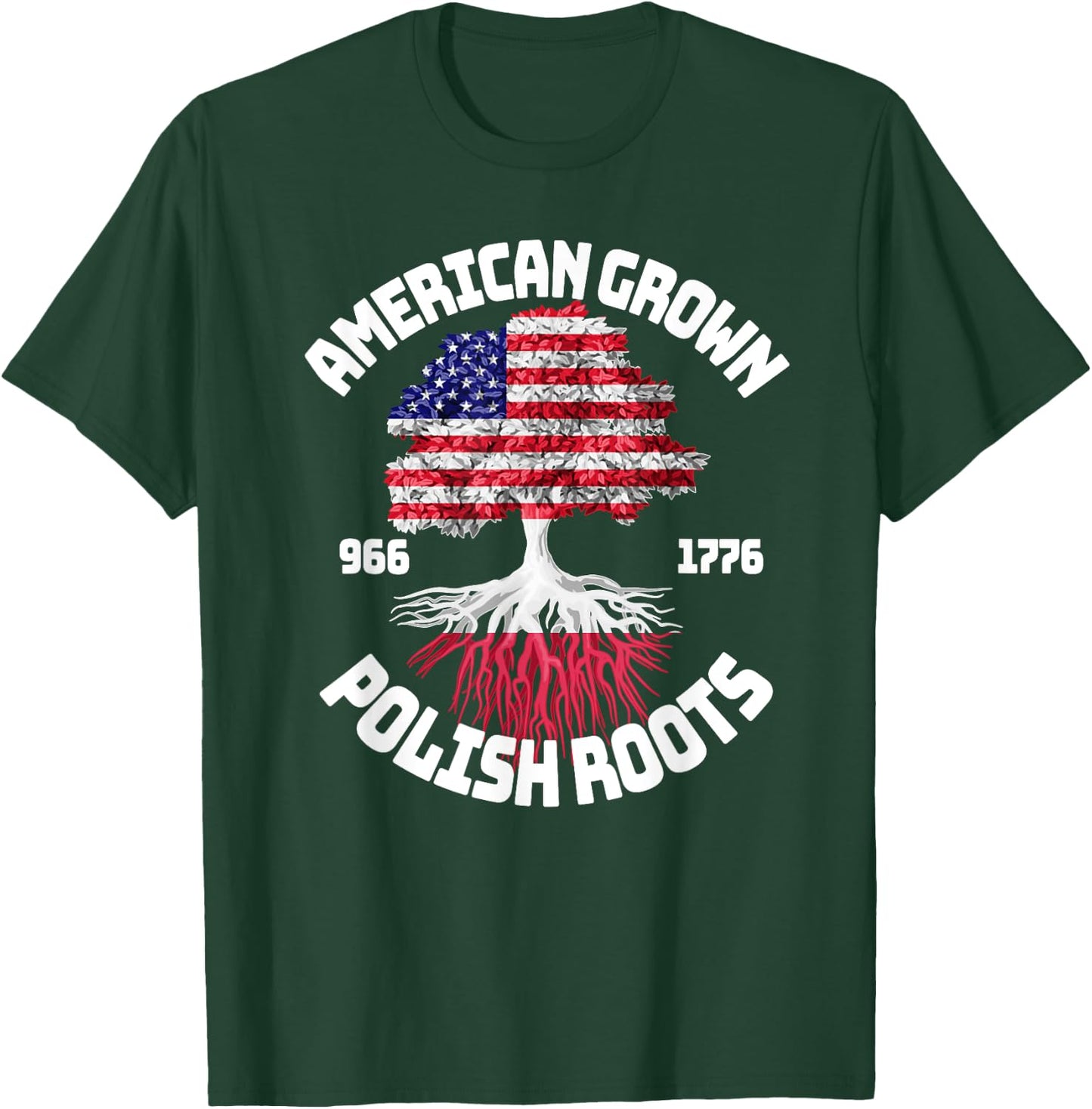 American Grown Polish Roots Polish American Flag T-Shirt - T-Shirt | Forest