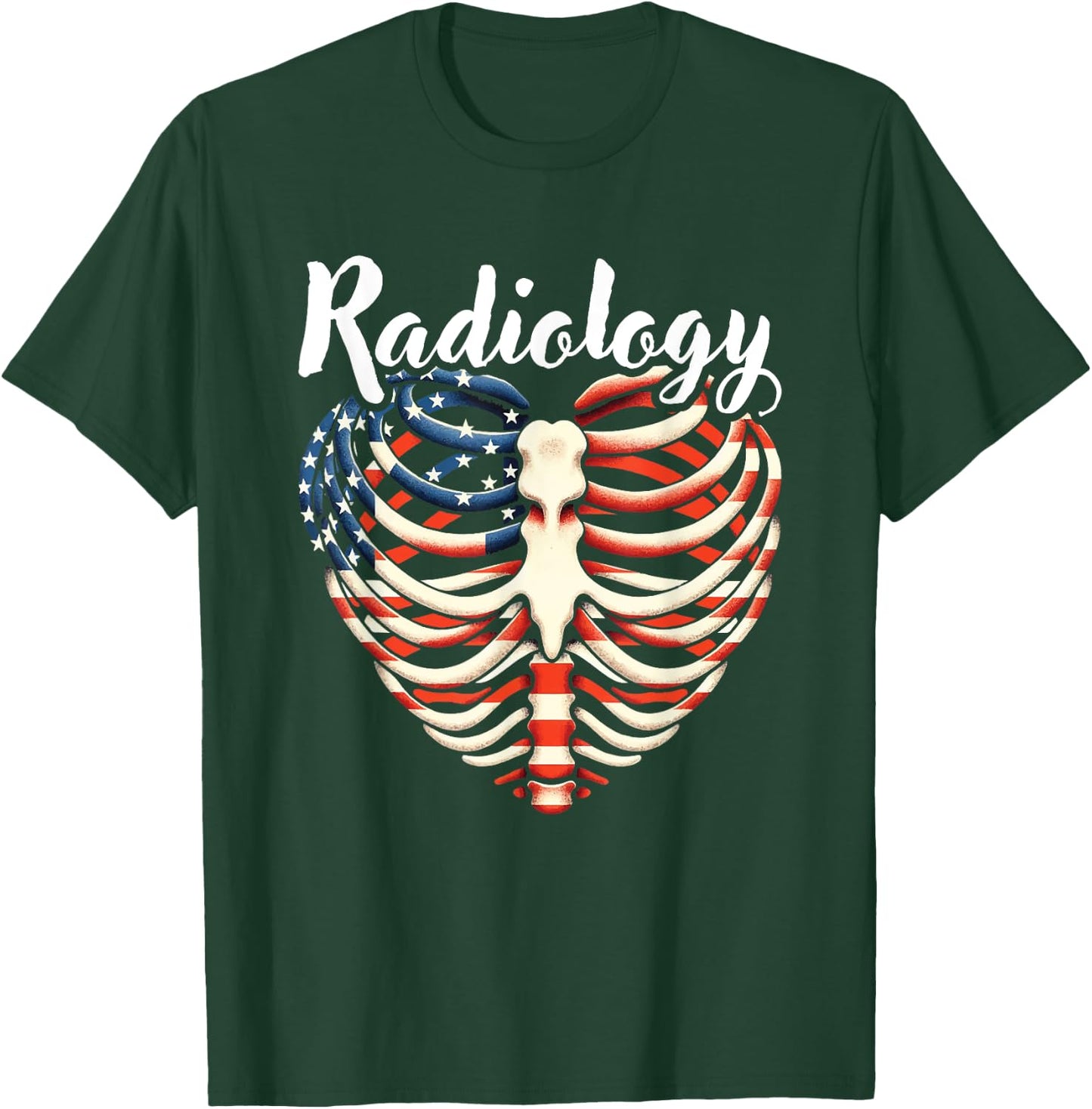 Radiology Ribcage Heart American Flag Radiologic Technology T-Shirt - T-Shirt | Forest