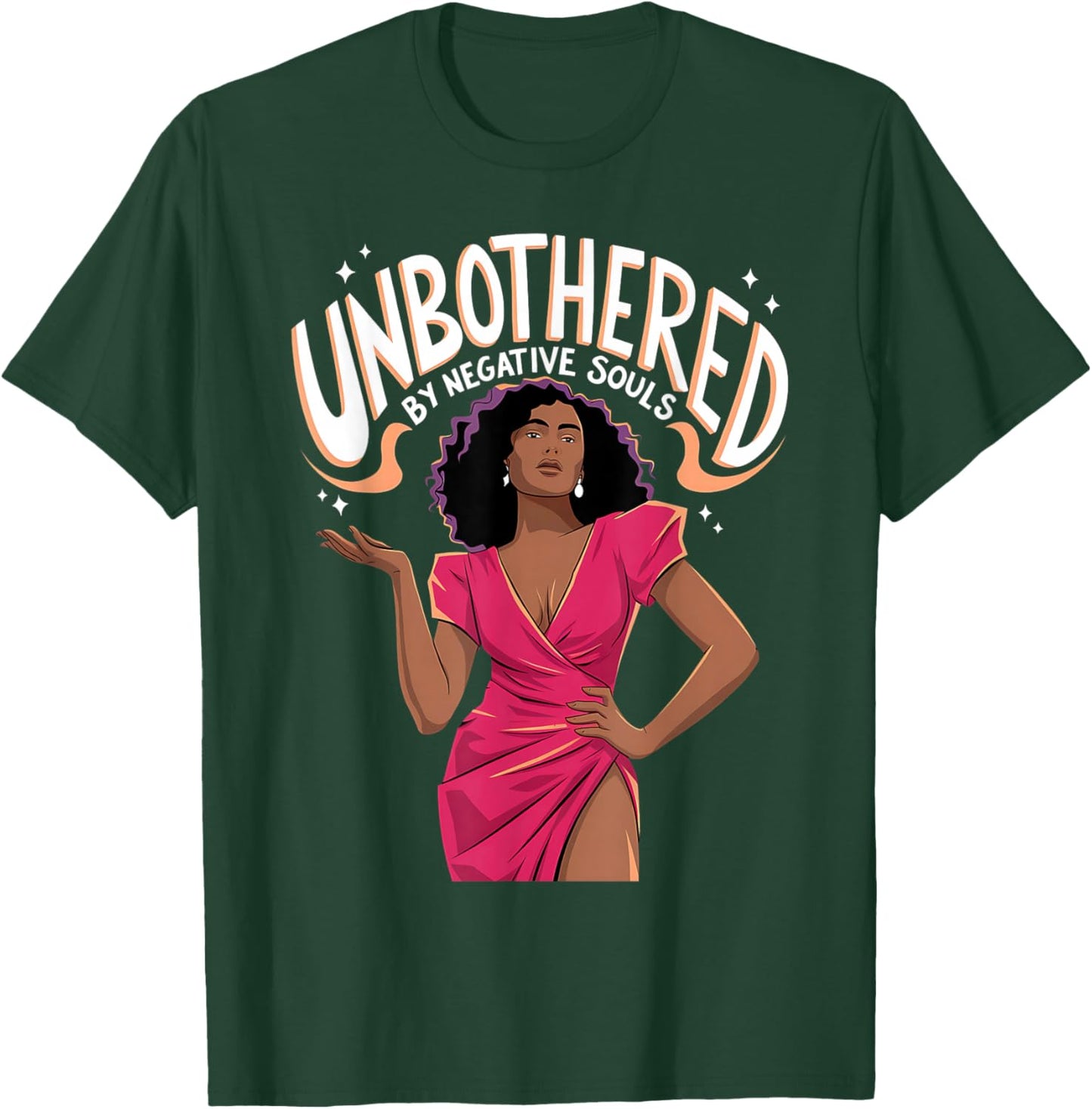 Unbothered By Negative Souls Black Women Girls Afro Queen T-Shirt - T-Shirt | Forest