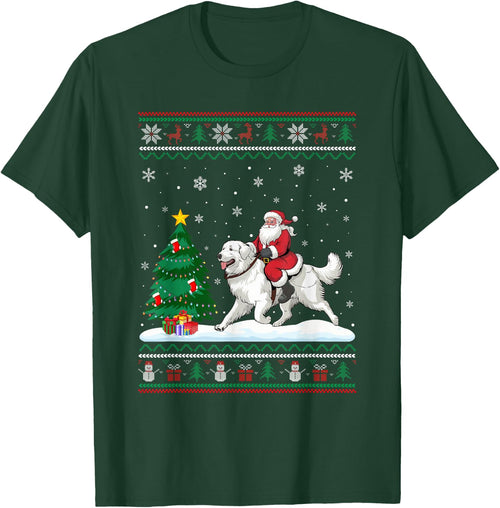 Ugly Christmas Tree Lights Santa Riding Great Pyrenees Dog
