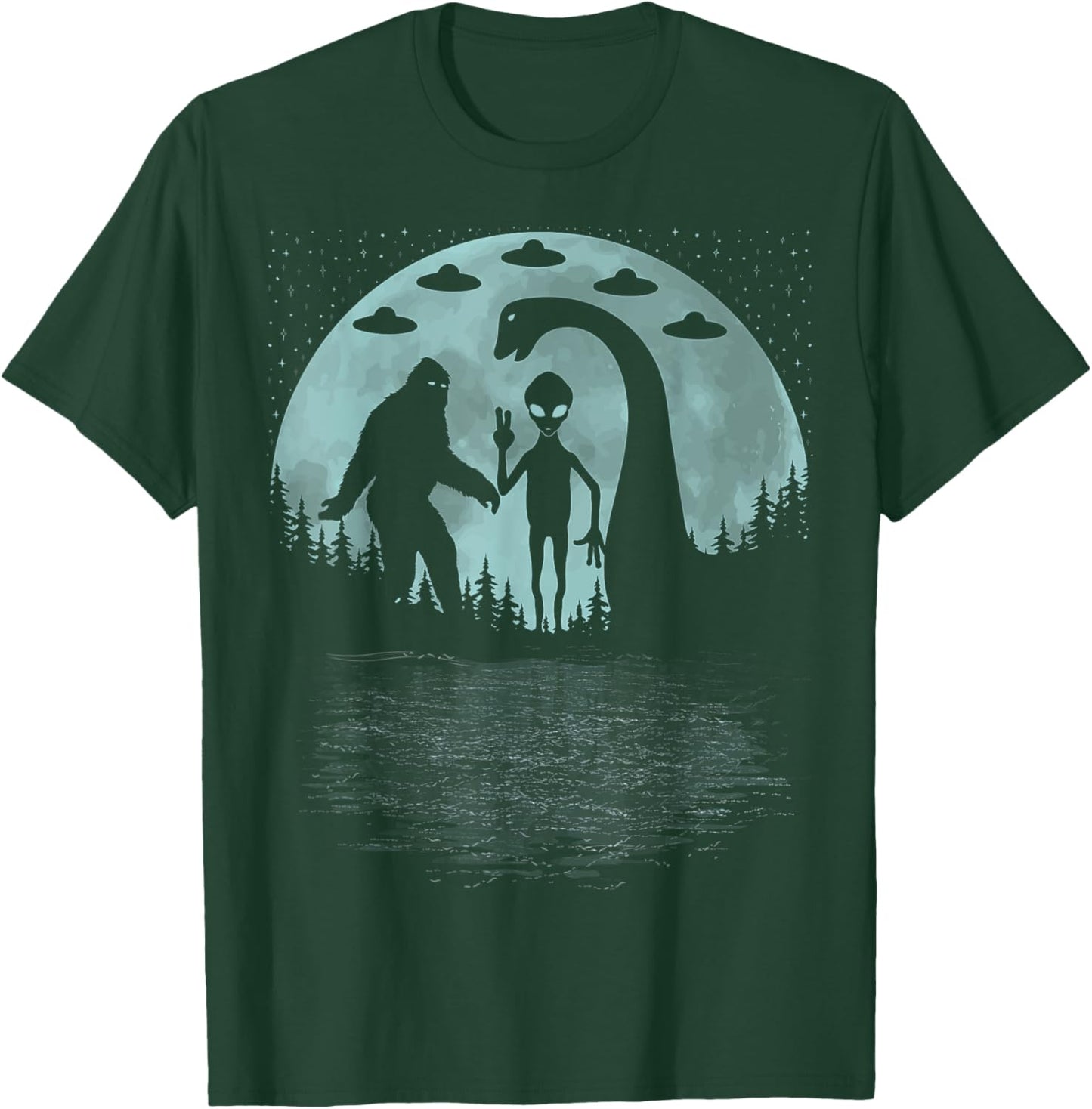 Bigfoot Loch Ness Monster Sasquatch Ufo Nessie And Aliens T-Shirt - T-Shirt | Forest