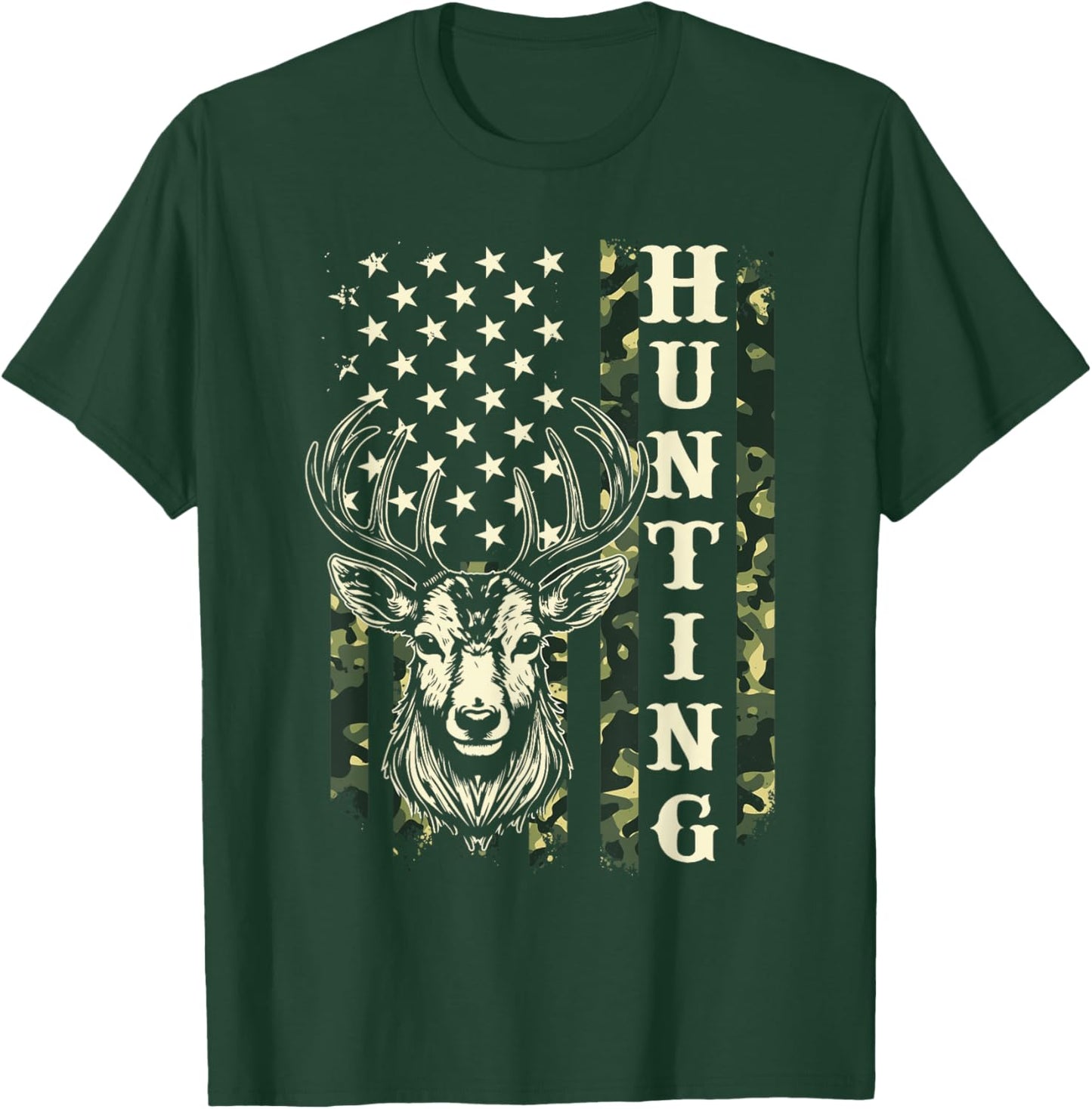 Hunting - Patriotic USA American Flag Wildlife Deer Hunter Kids Men T-Shirt - T-Shirt | Forest