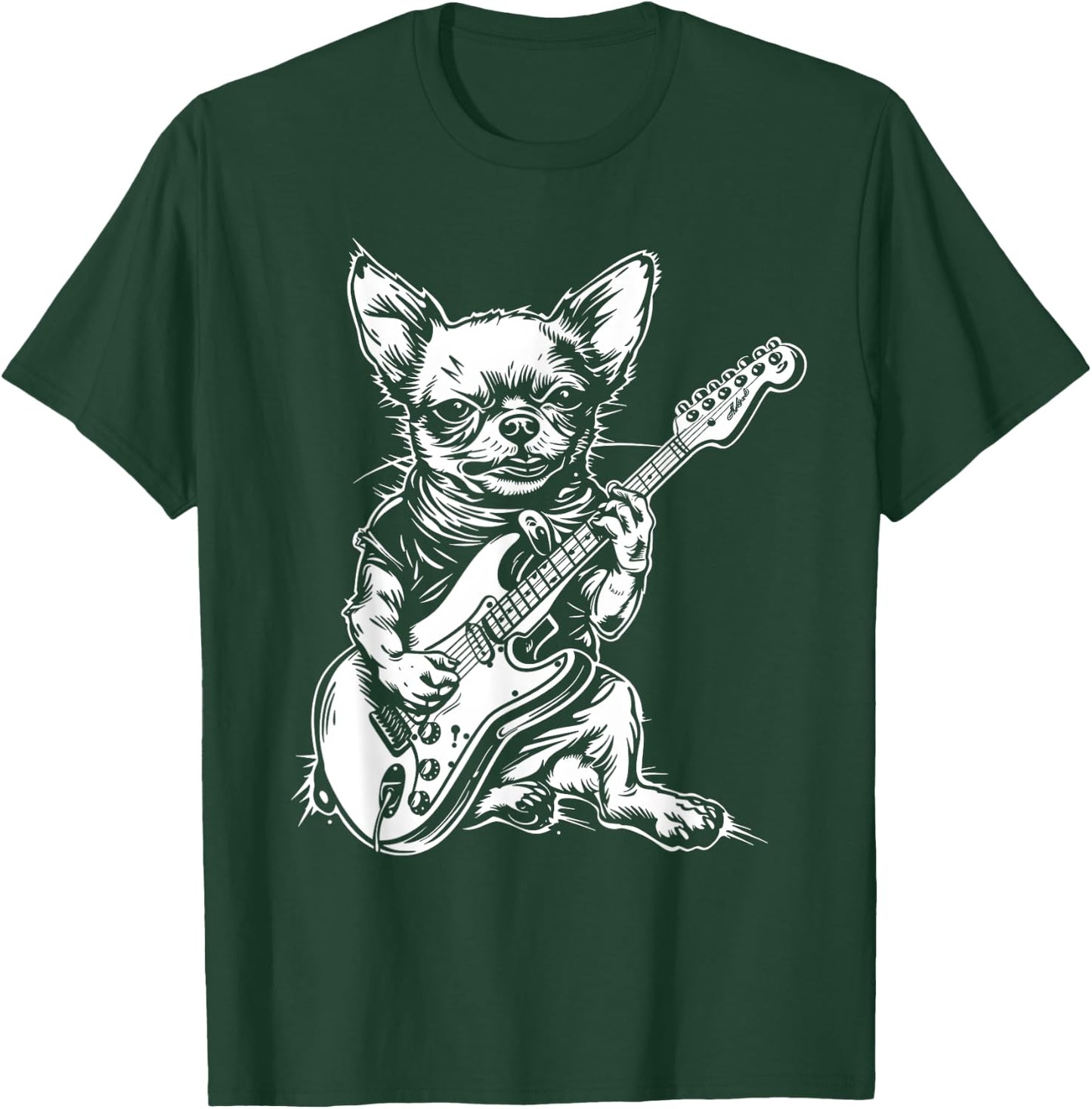 Funny Chihuahua Dog Playing Electric Guitar Rock Dog Dad T-Shirt - T-Shirt | Forest