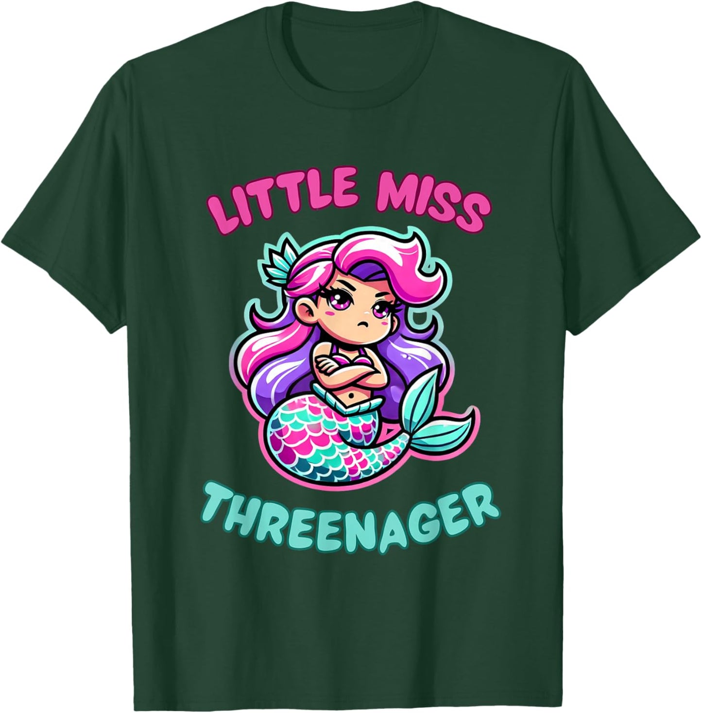 Little Miss Threenager Mermaid Princess Birthday 3 Third T-Shirt - T-Shirt | Forest
