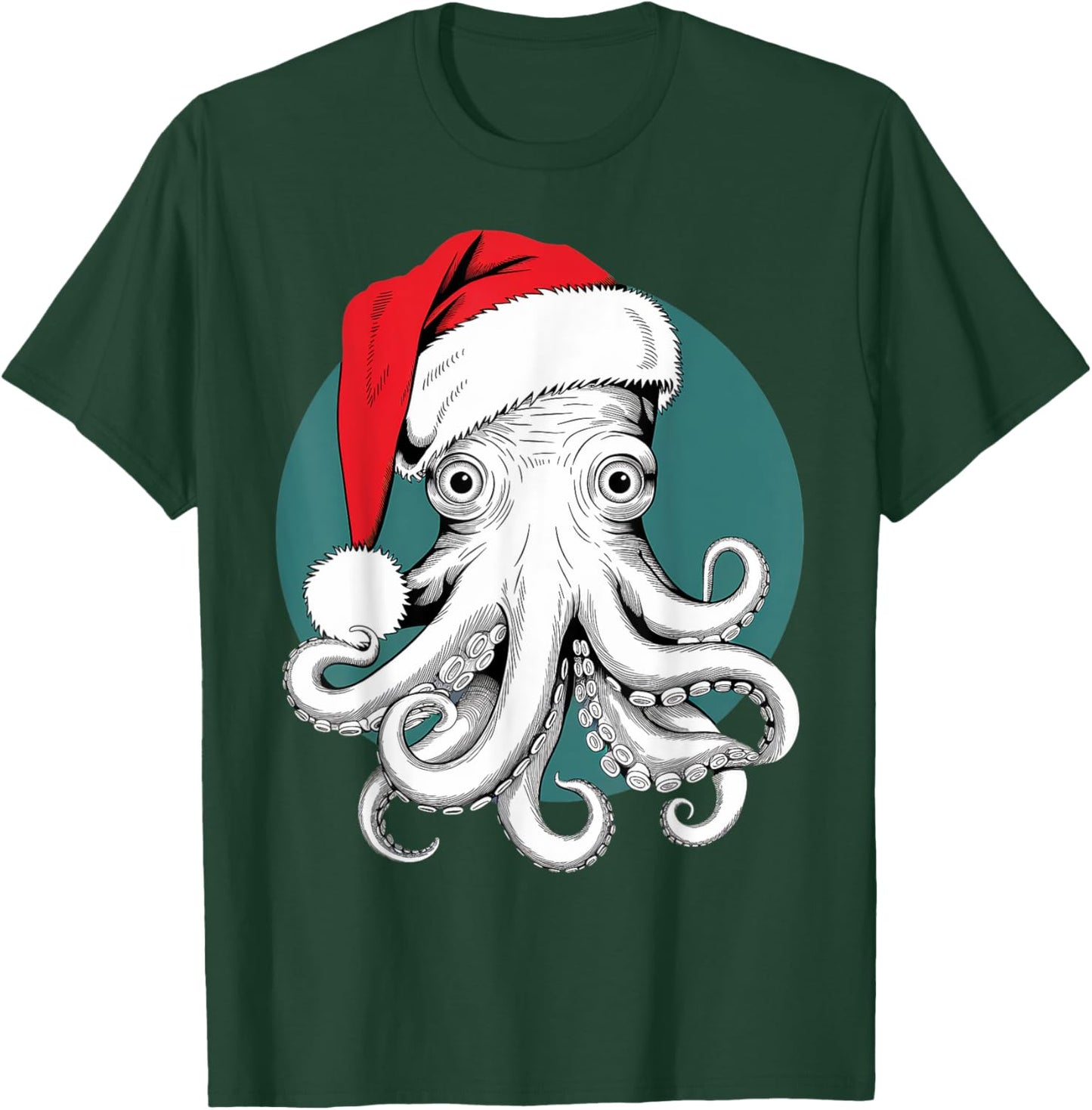 Joyful Octopus Santa on Octopus Christmas T-Shirt - T-Shirt | Forest